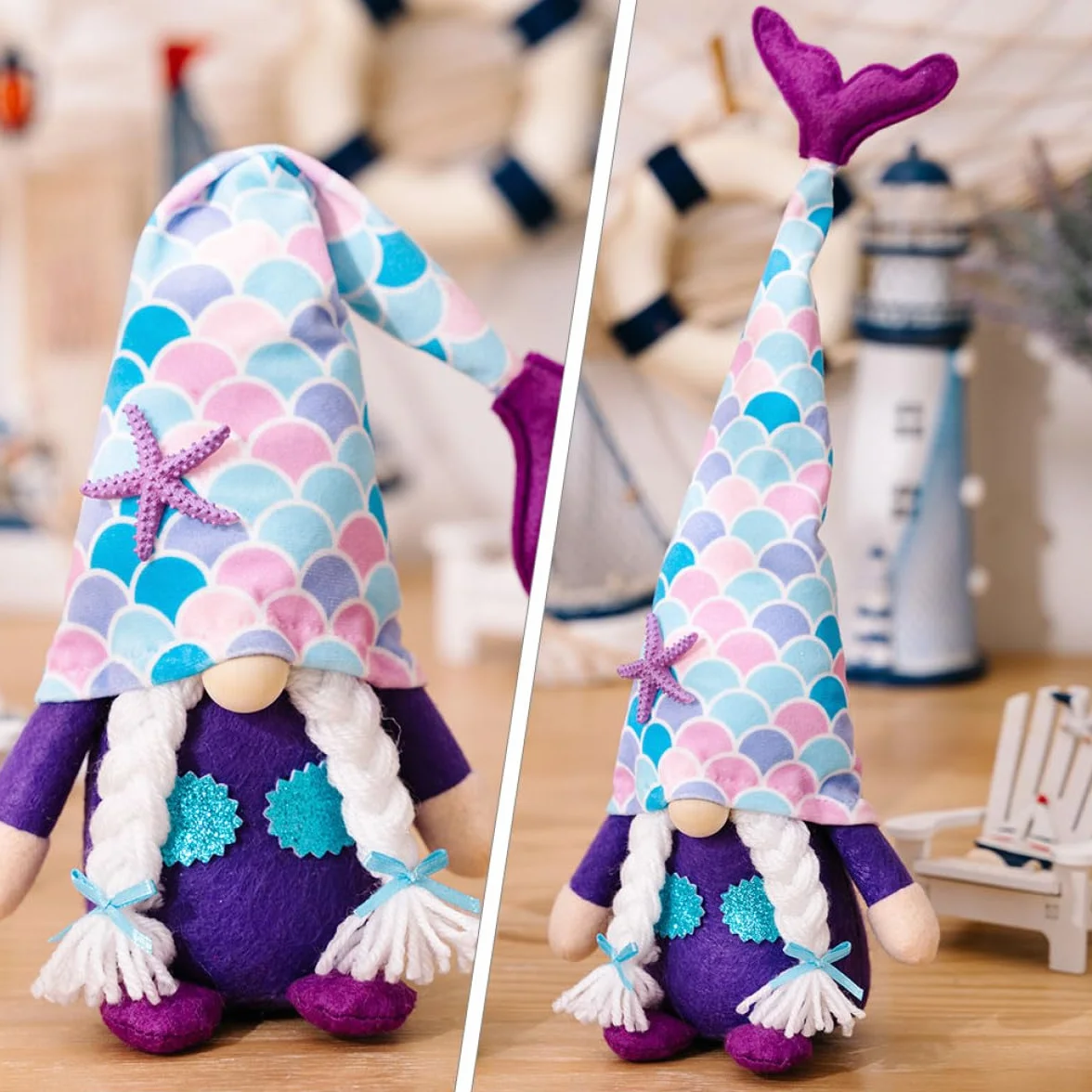 Poupée GNOME Sirène Décorative Queue de Sirène Rose Petite Taille pour Décoration Intérieure Ornement Océanique Maison Fête Plage