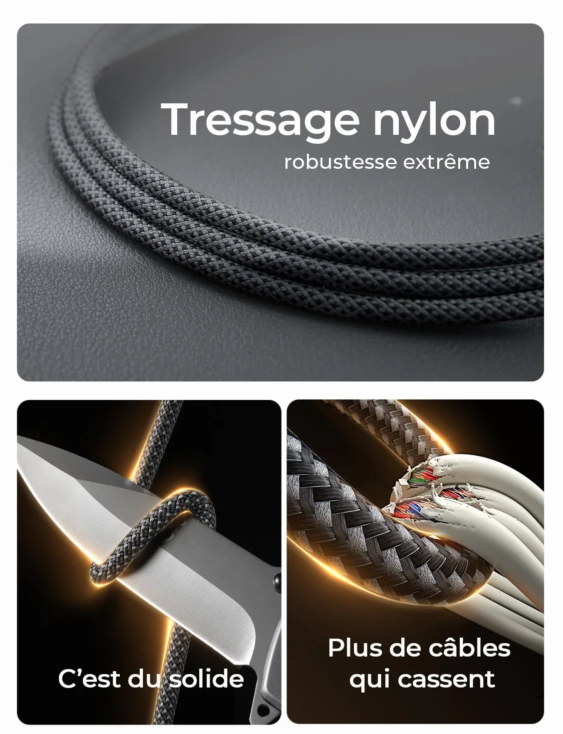 LISEN 240W USB C Cable 2m PD 5A Nylon Tressé Noir pour iPhone 16 Samsung S25 Ultra iPad Air MacBook Pro Google Pixel 9 Xiaomi