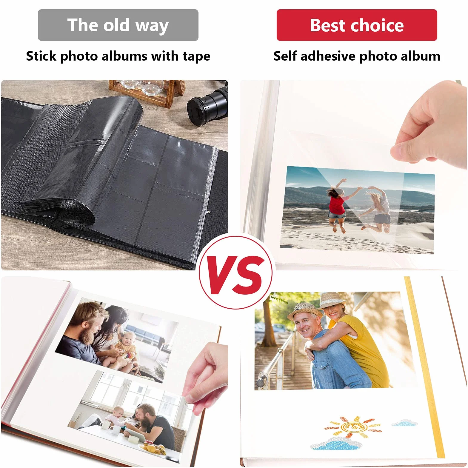 Magnetic Self-Stick Page Photo Album Leather Cover DIY for Wedding Anniversary Holds 3X5 4X6 6X8 8X10