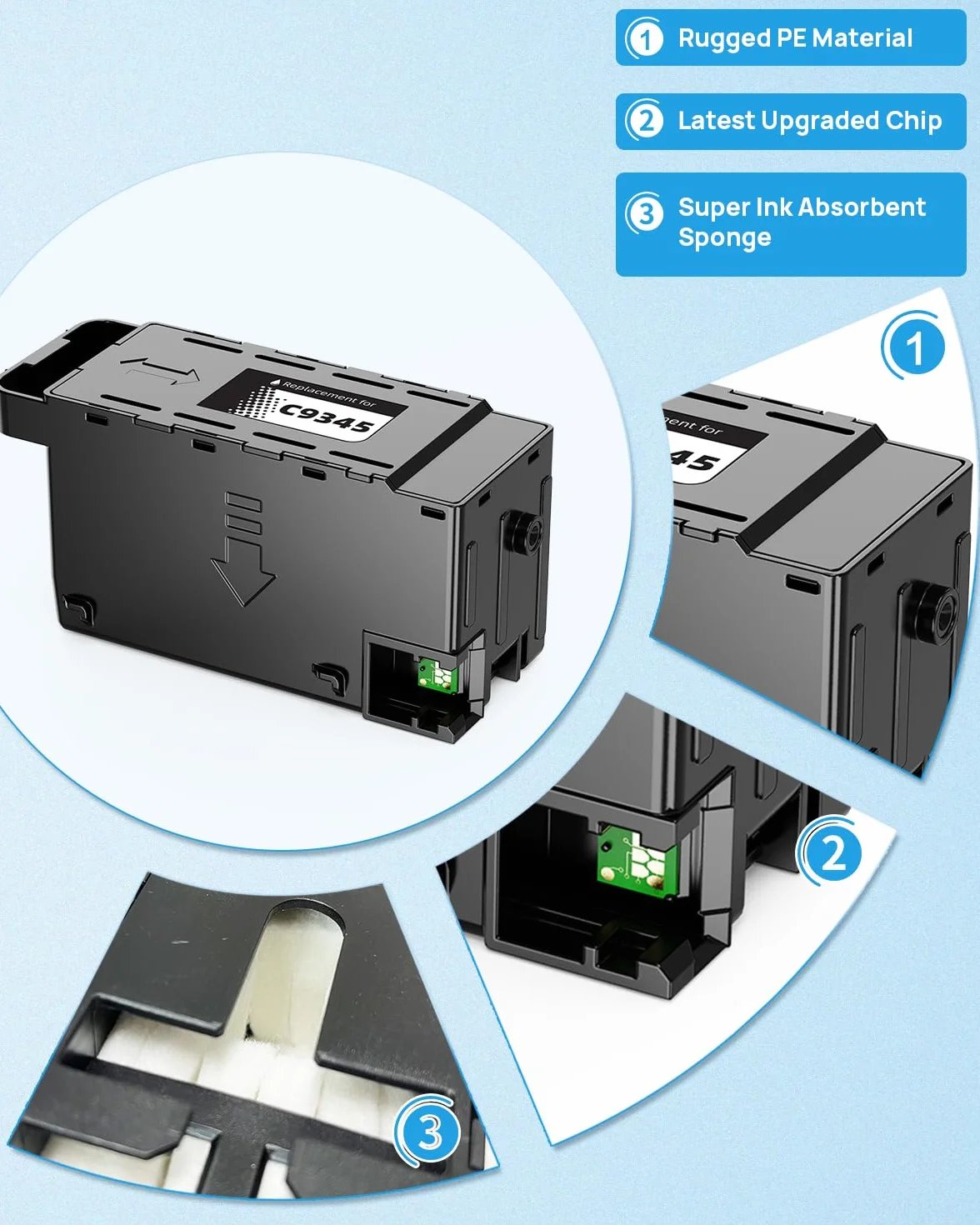 Yowell C9345 Boîte de maintenance d'encre compatible Epson EcoTant ET-8550 ET-16600 ET-16650 ET-5800 ET-5850 ET-5880 ET-8500 Workforce WF-7840 WF-7820 WF-7830 EC-C70