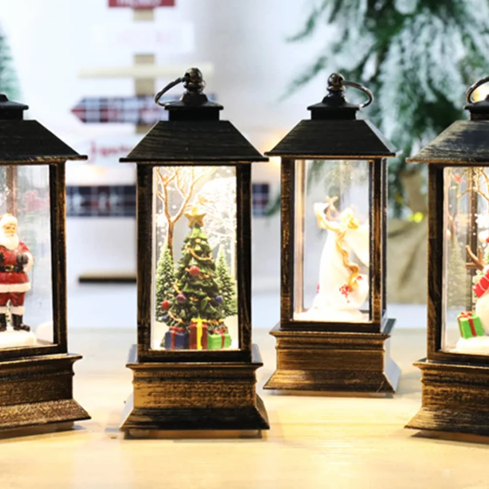 Lanterne boule à neige de Noël avec lumière LED scintillante Décoration de Noël en plein air