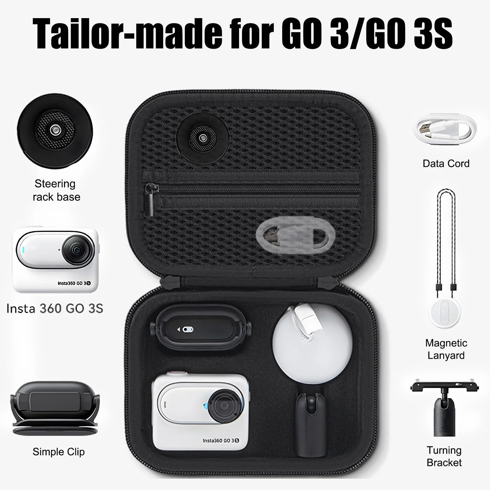 Torba do przenoszenia Insta 360 GO 3S/GO3, Mini Protective Storage Clutch Bag do kamery sportowej i akcesoriów, czarny