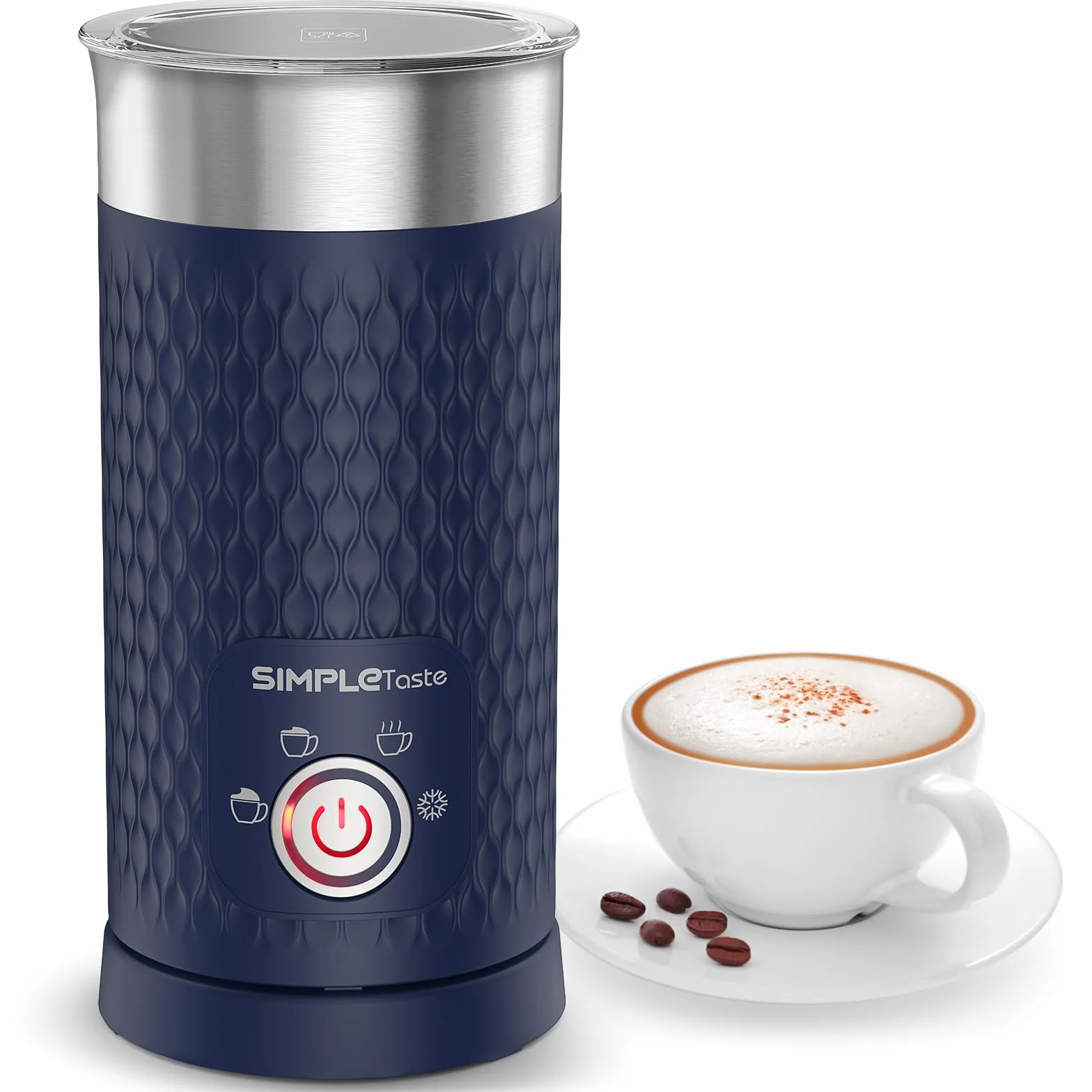 SIMPLETaste Mousseur à lait électrique 4 en 1, mousseur à lait automatique chaud et froid et chauffe-lait pour latte, cappuccinos, macchiato