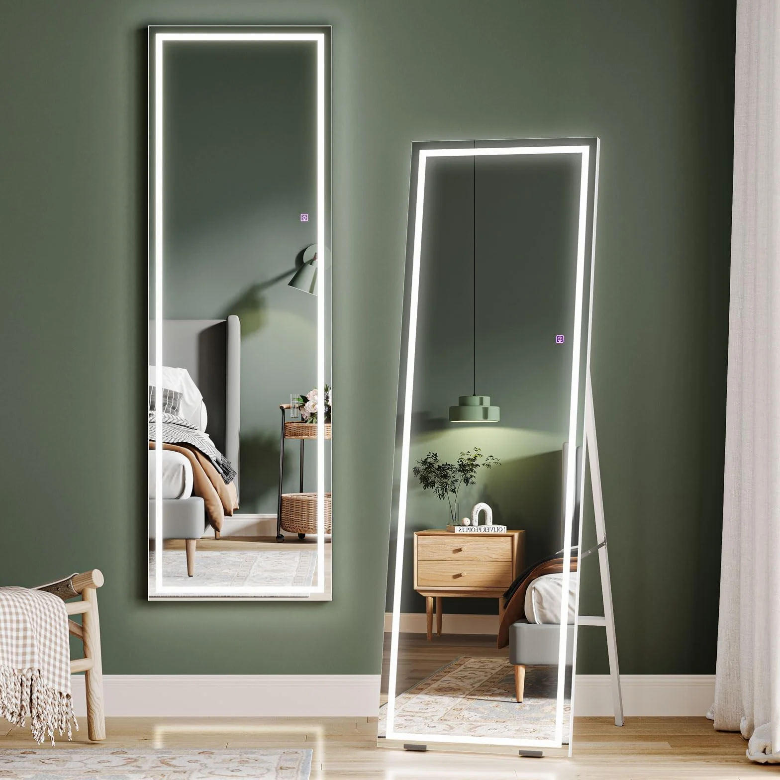 Dripex Miroir sur Pied LED 130X40cm, Miroir Mural avec éclairage, Miroir LED sur Pied, Grand Miroir intégral, 3 Réglables Couleur avec Interrupteur Tactile, pour Chambre à Coucher Salon Blanc