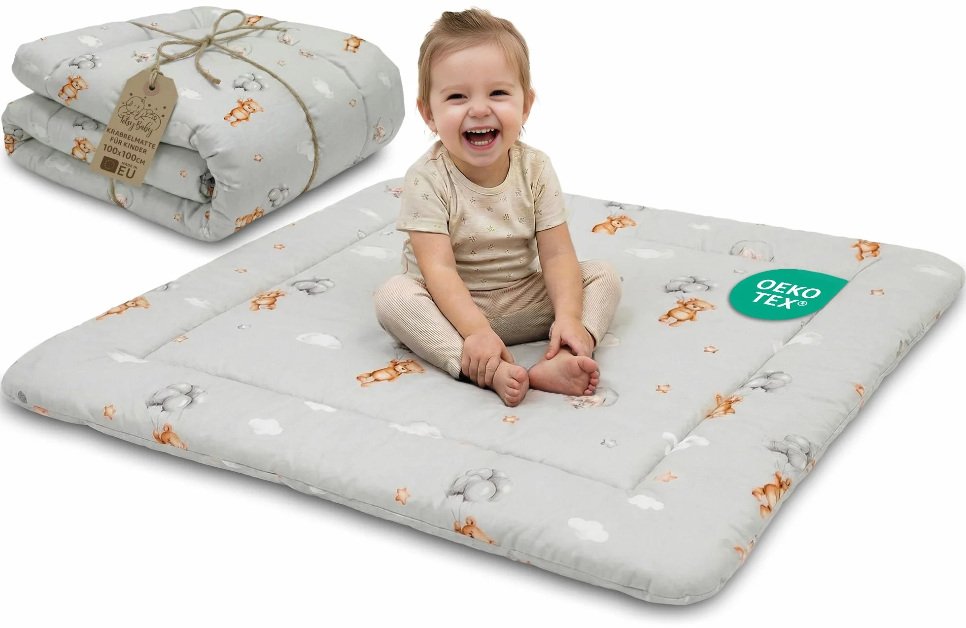 Totsy Baby Tapis d'éveil Matelas de Sol Enfant 100 cm Coton Épais Oeko-Tex Peluche