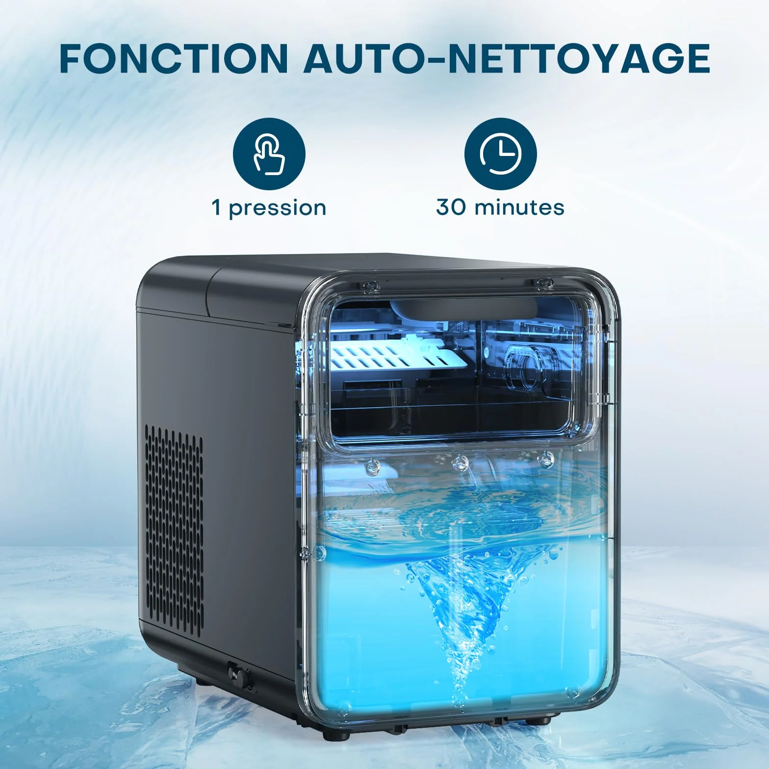 QEXREED Machine à Glaçons de Comptoir, 9 Glaçons en 6 Min, 12 KG/24H, Auto-nettoyante, Compacte