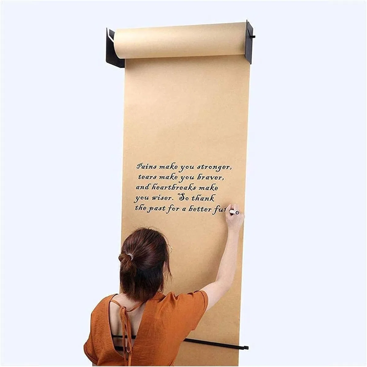 Distributeur et coupe-papier kraft noir à fixation murale, pour listes de tâchestes de tâches/spécialités quotidiennes/menus/autres prises de notes (cadre en acier large - 67 cm/26,3 pouces)