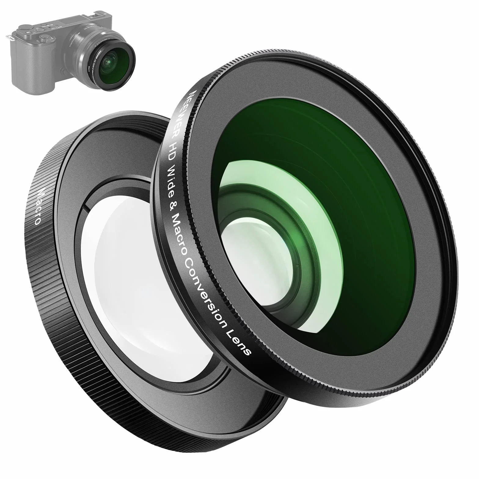 Neewer Szerokokątny obiektyw HD 40,5 mm kompatybilny z Sony ZV-1F ZV-E10 A5000 A6000, 2 w 1, szerokokątny 18 mm i 10 x dodatkowy obiektyw makro z rurką przedłużającą, adapter do obiektywu bagnetowego