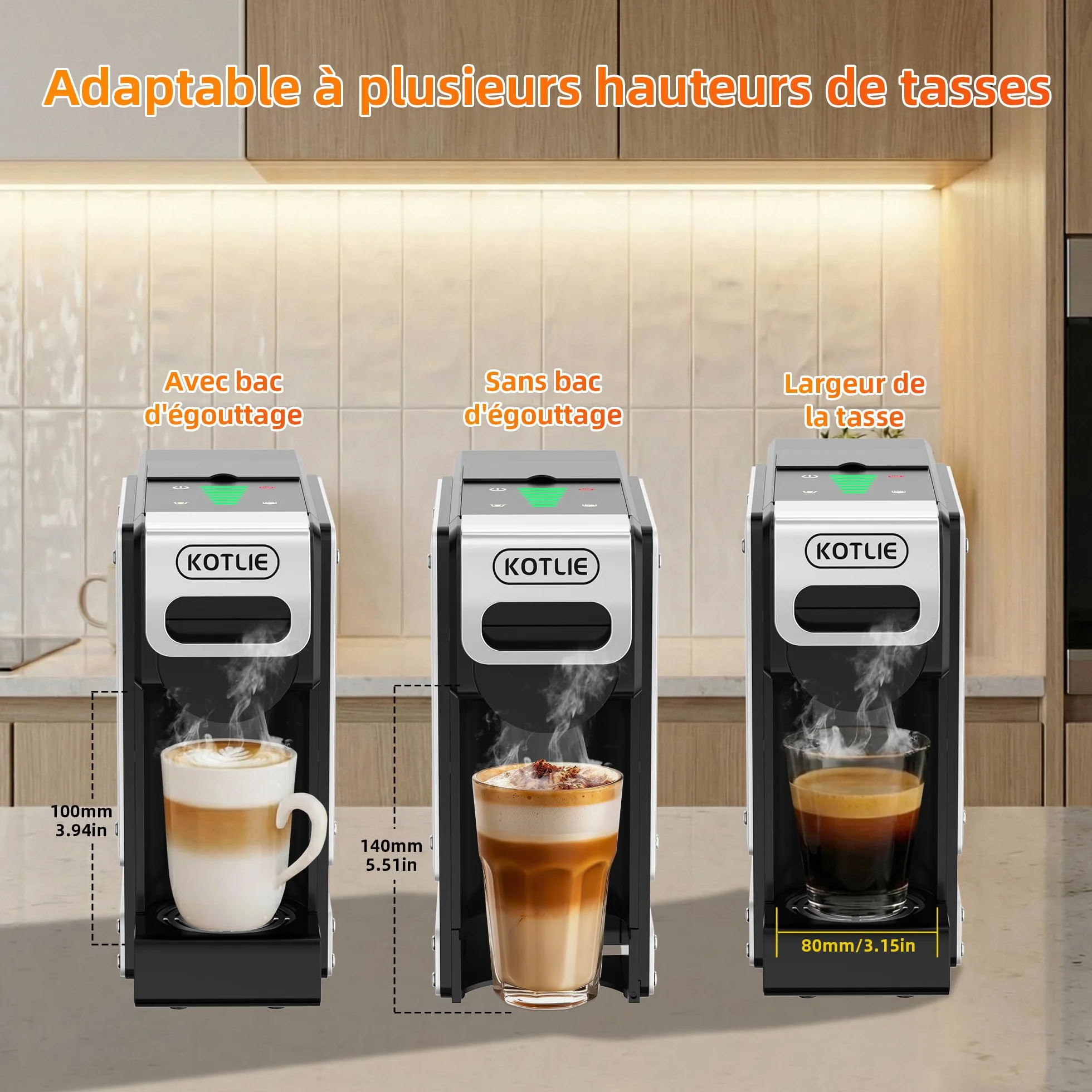 Machine à Café à Capsules 5 en 1, 19 Bar, Réservoir d'eau 1L, pour Nespresso* Original, Dolce Gusto*, LAVAZZA* A Modo Mio, Café Moulu et Dosettes ESE 44mm, 7 Niveaux d'eau avec Capteur, Compacte