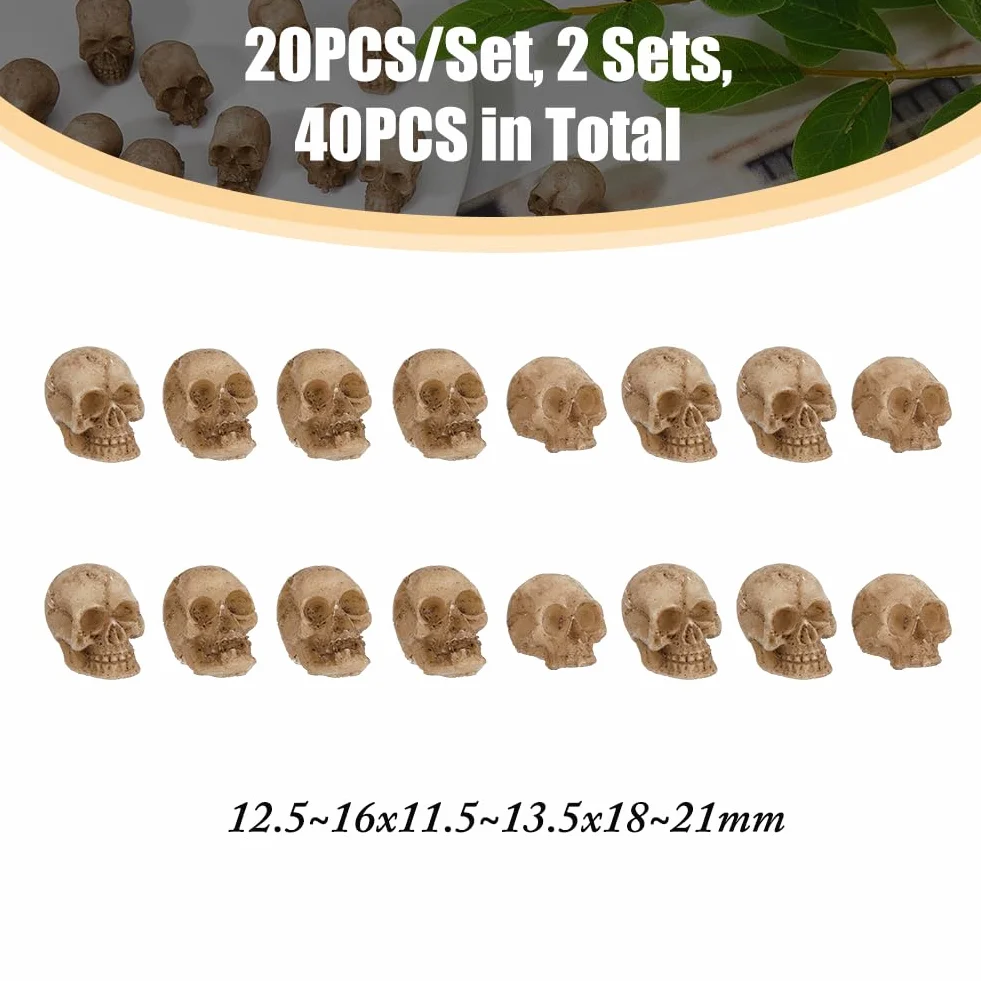 Lot de 40 mini figurines de crâne en résine pour décoration Halloween