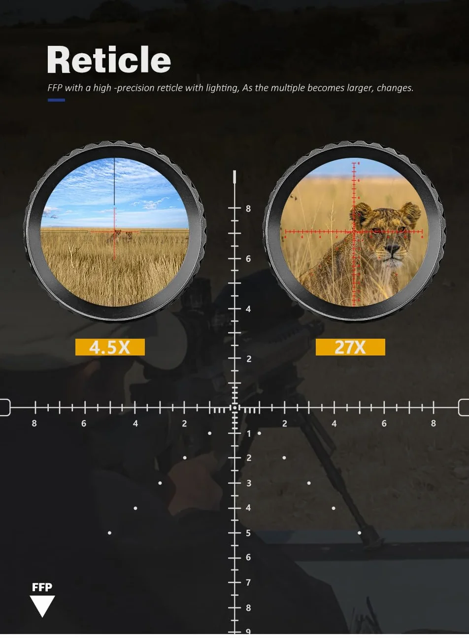 SPINA OPTICS HD 4.5-27X50 FFP Pierwsze lunety z płaszczyzną ogniskową, czerwono-zielony podświetlany zakres optyki celowniczej BDC pasuje do .308