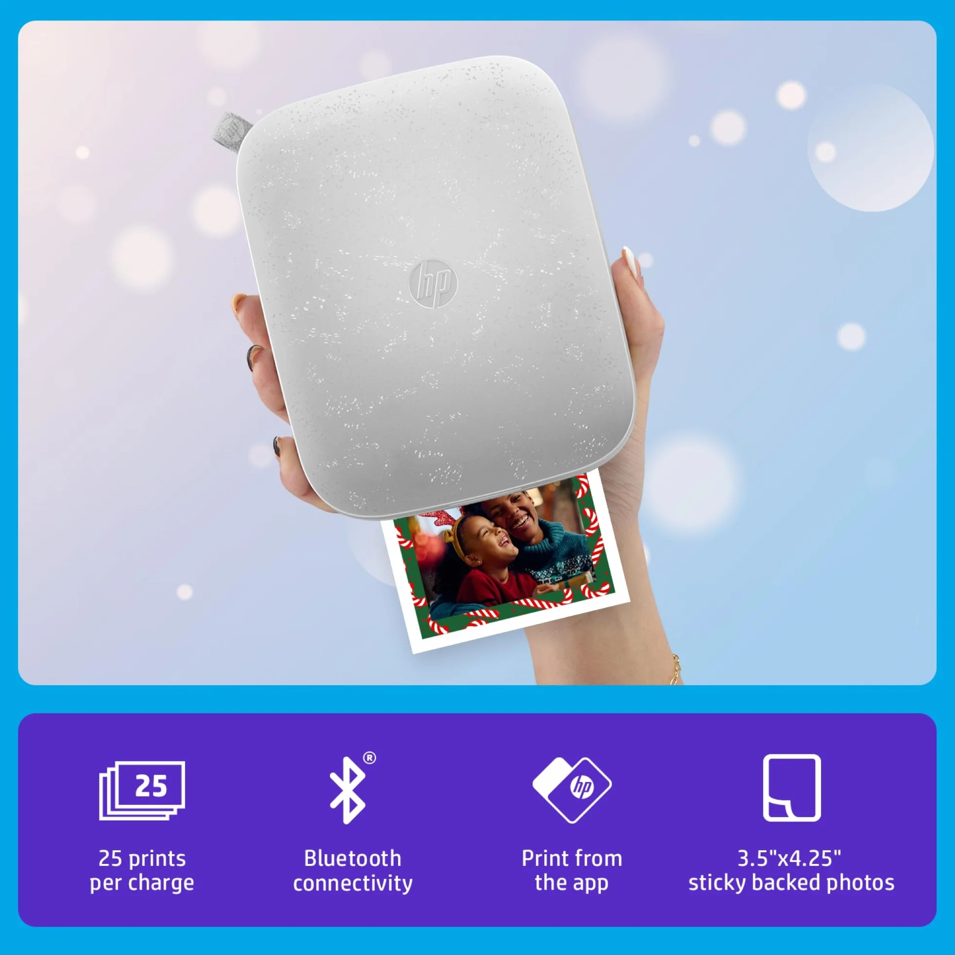 HP Sprocket Natychmiastowa drukarka fotograficzna 3x4 — bezprzewodowo drukuj zdjęcia 3,5x4,25 cala na papierze Zink z urządzeń z systemem iOS i Android