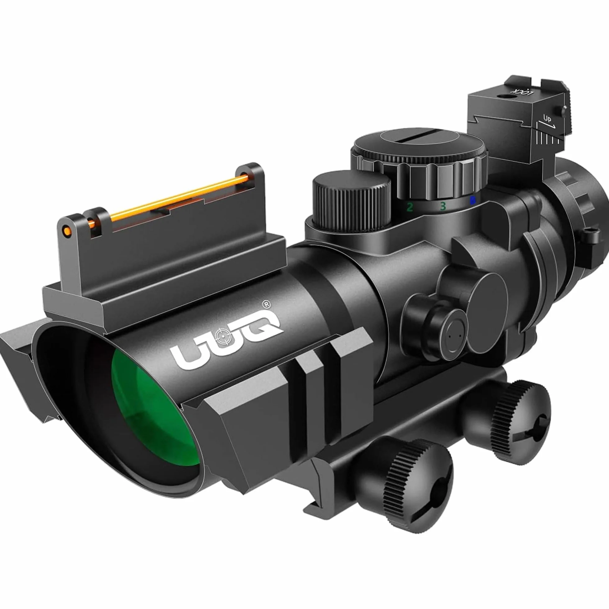 UUQ 4X32 Prism Optics Rifle Scope,Red Illuminated Reticle,and Glass Etched Reticle 4X Magnification-Fits 20mm Free Mounts