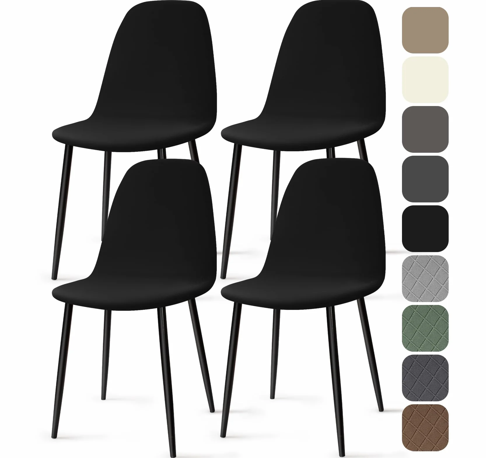 Housse de Chaise Scandinave 4 Pièces Universel Lavable Extensible Noir