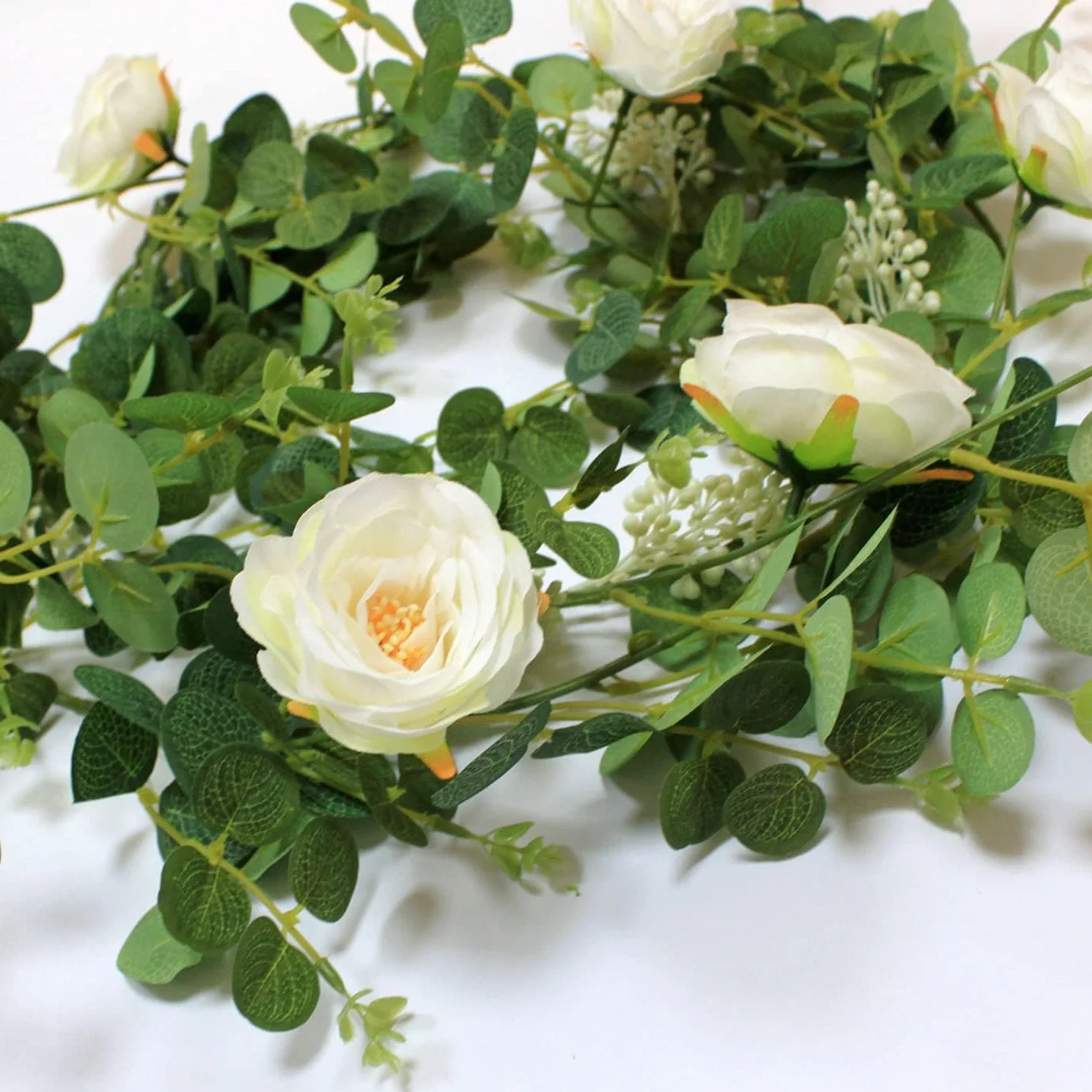Guirlande Pivoine Artificielles 190cm Soie Décoration Mariage Blanc