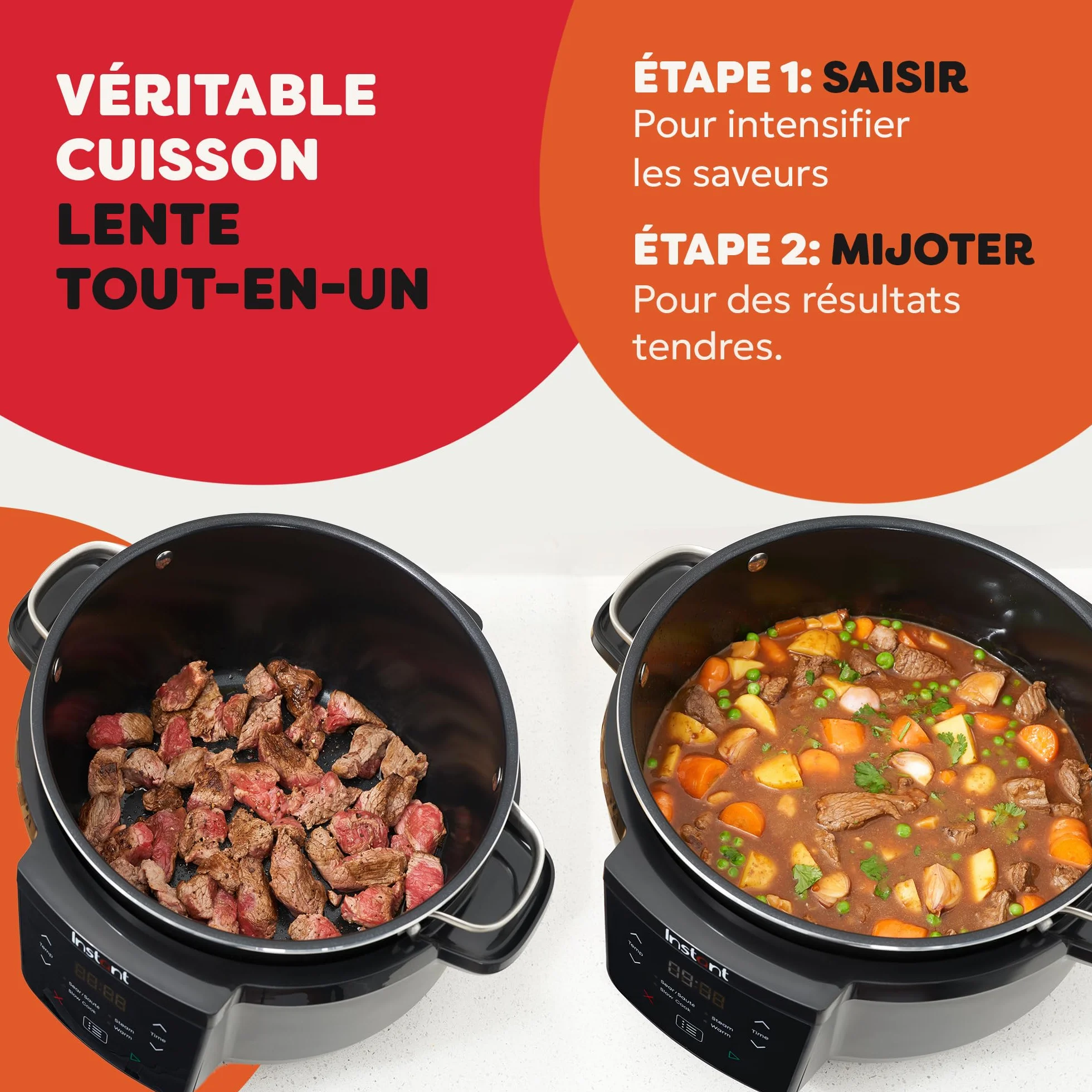 Instant Pot - Mijoteuse supérieure, Système de cuisson multifonction 7,1L avec réglages de cuisson lente, sauté, vapeur et maintien au chaud, antiadhésive, pour les repas en famille et les réceptions