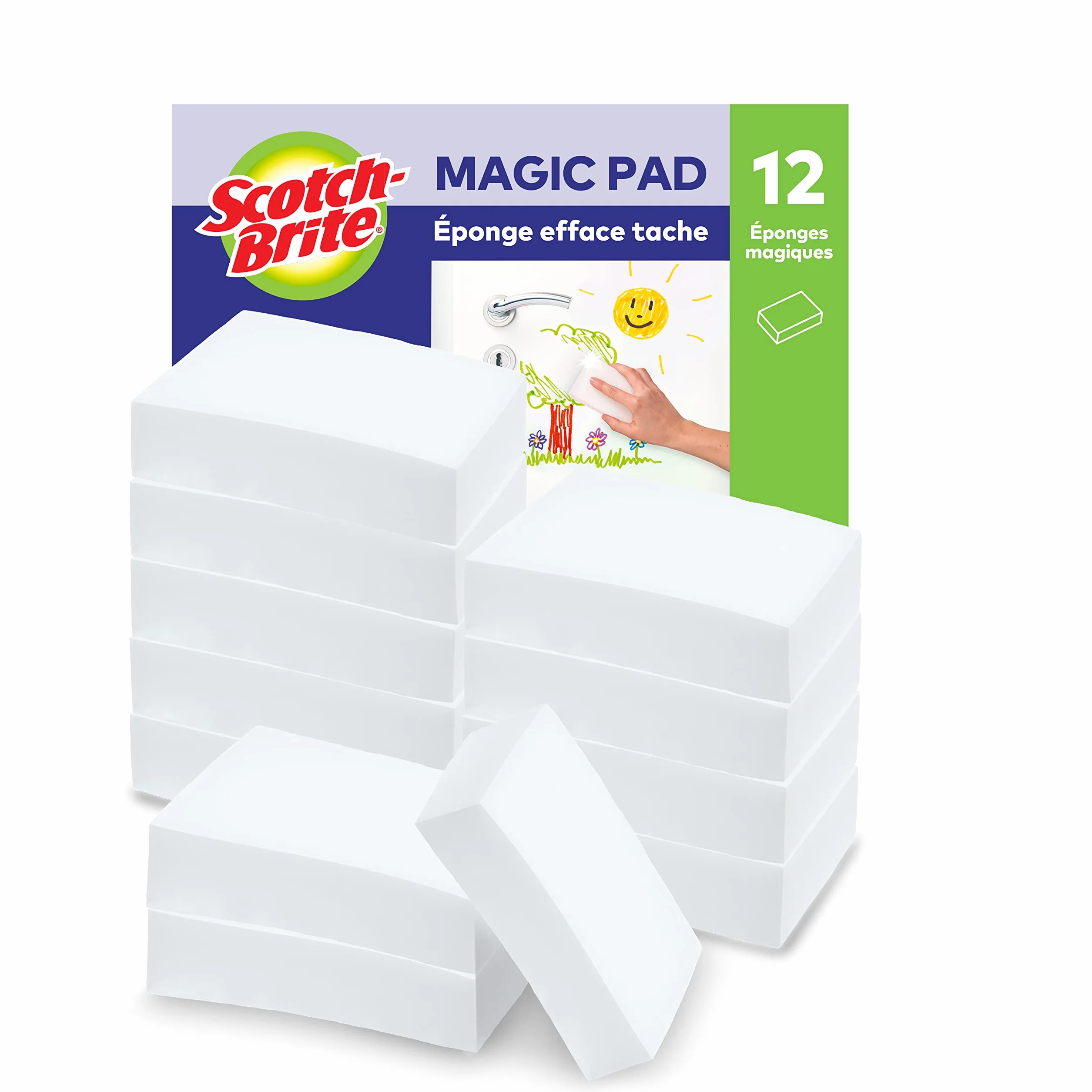 Scotch-Brite Éponge Magique Mélaminée 12 par Lot - Gomme Magique Nettoyage Taches Tenaces Blanc