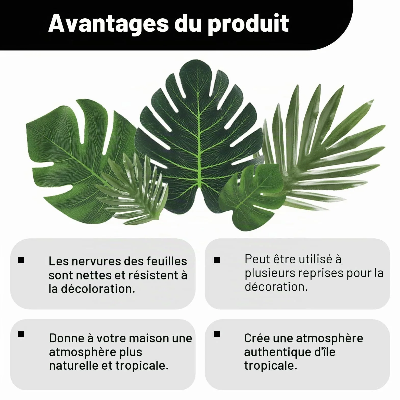 Feuilles artificielles Palmier Monstera Lot 50 Tropicales Jungle Décoration