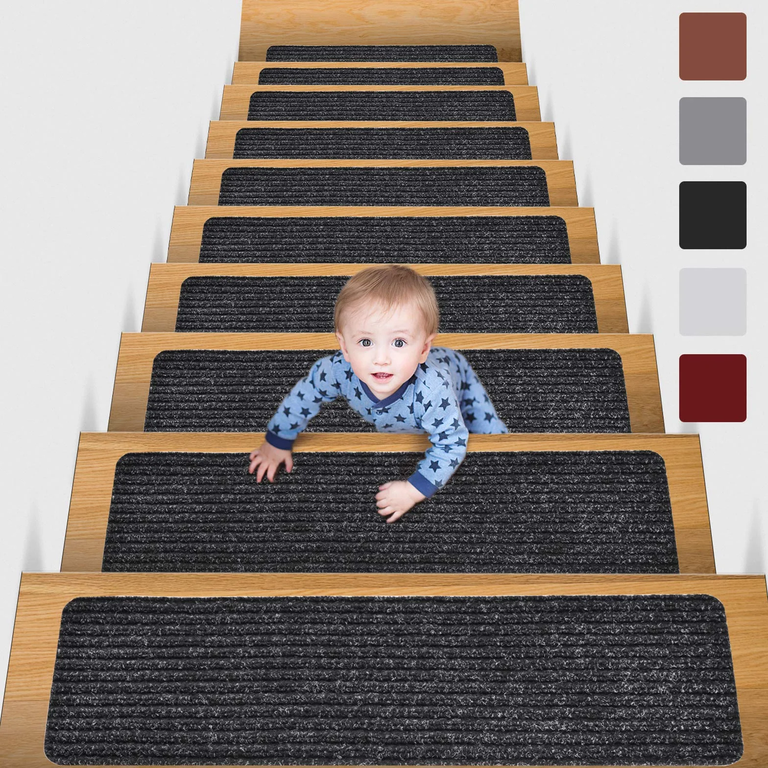 MBIGM Lot de 15 Marchettes d'escalier 20x65 cm Tapis de sécurité Antidérapant Noir