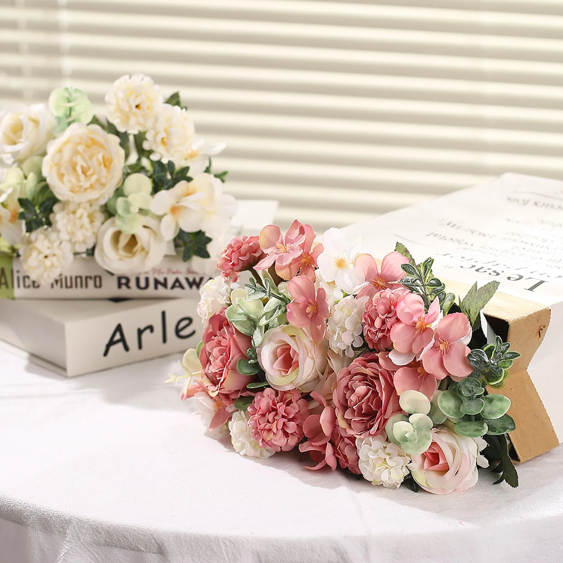Bouquets Fleurs Artificielles en Soie Pivoine Hortensia pour Mariage Décoration (Rose)