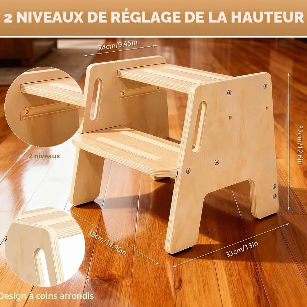Marchepied pour enfants, 2 marches, avec structure antidérapante et poignées portables, capacité de charge jusqu'à 150 kg, pour enfants, cuisine, salle de bain et salon