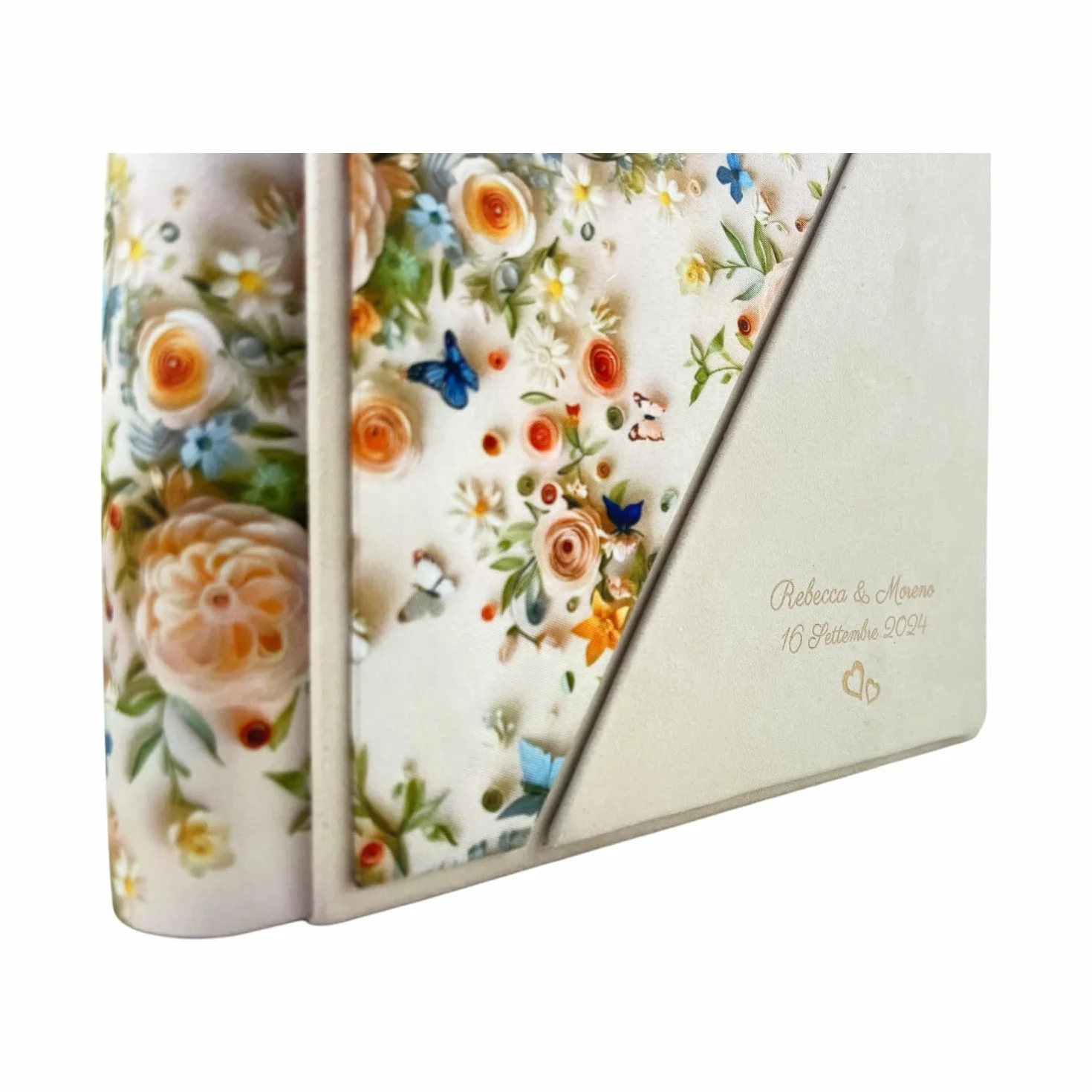 Album Photo Artisanal Tissu 3D Alcantara Personnalisable Gravure Classique Vélin Mariage Anniversaire Ivoire Beige