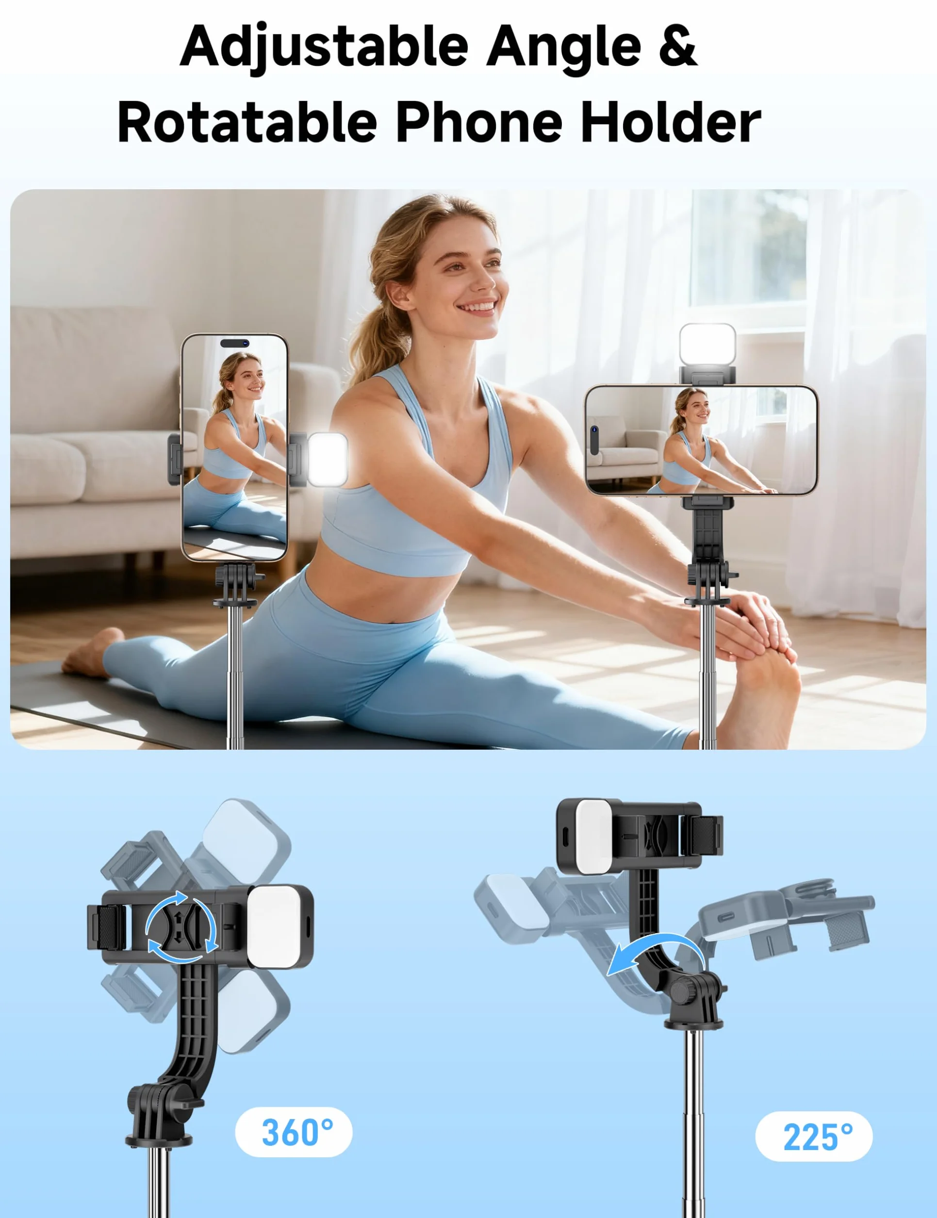 Mini statyw podróżny do selfie z lampką, wysuwany kij do selfie z odłączanym pilotem, statyw do iPhone'a do nagrywania filmów, fotografowania, kompatybilny z telefonami komórkowymi