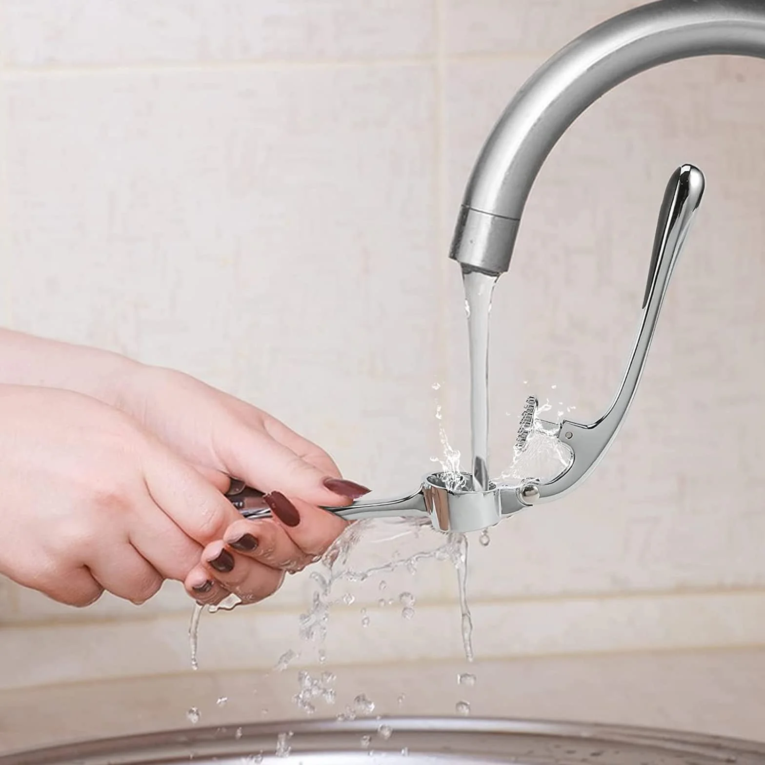 Presse-Ail Inox Professionnel, Broyeur D'Ail Facile à Nettoyer, Durable, Passe au Lave-Vaisselle, Argenté