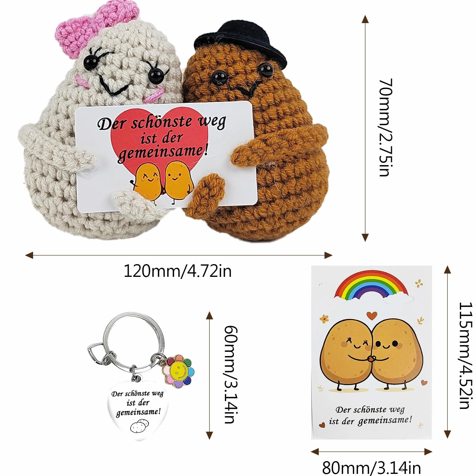 Poupées en Laine Patate Amoureuse 2 Pièces avec Carte Porte-Clés pour Mariage Fiançailles Saint-Valentin