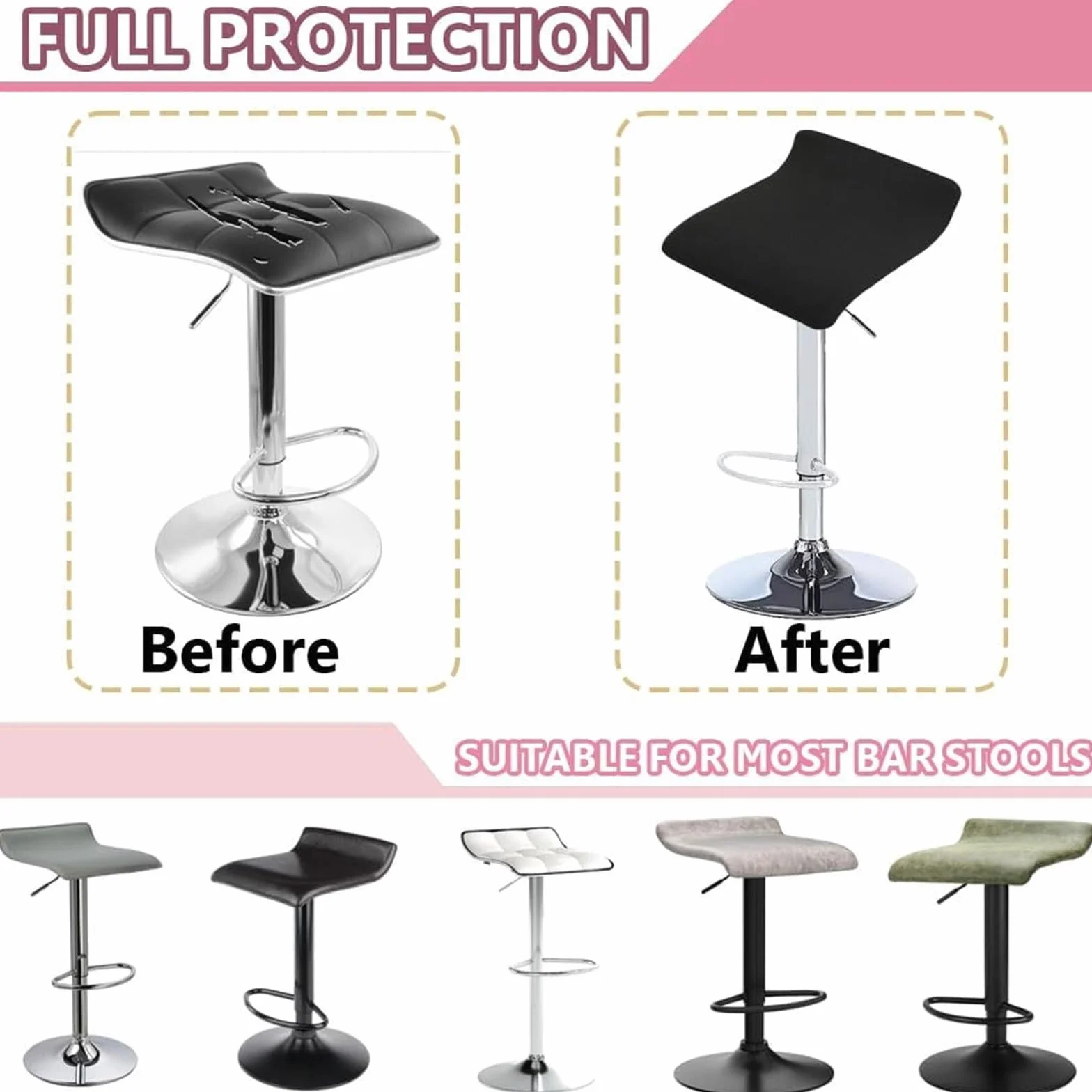 Imprimé Housse de Tabouret de Bar Universelle Lot de 4, Couvre Siège avec Fond Élastique Industriel