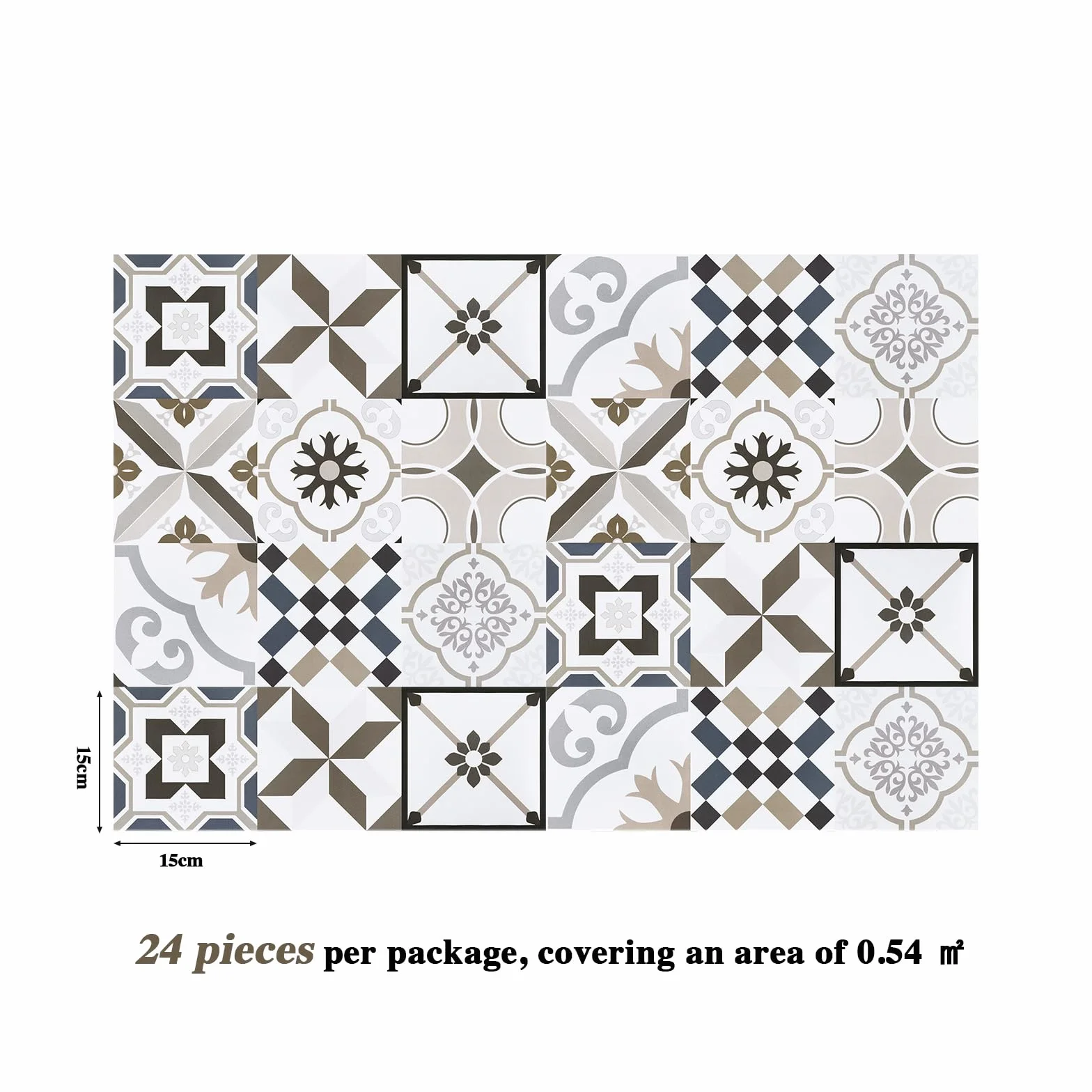 Abyssaly Carrelage Adhésif Mural Salle de Bain, Stickers Muraux PVC 15x15 cm, 24 Pièces, Bleu et Marron