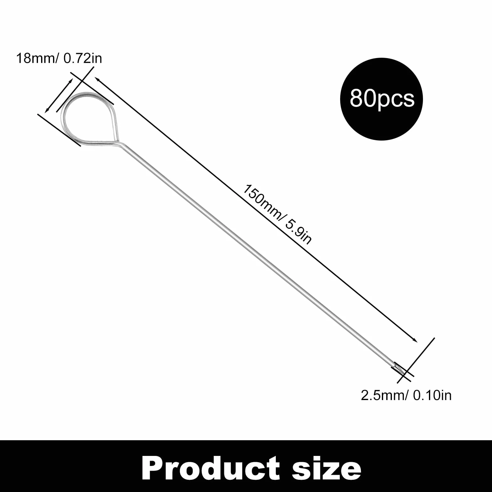 MUNTE Pic a Brochette Réutilisable en Acier Inoxydable 80 Pièces 2,5mm x 15cm Barbecue