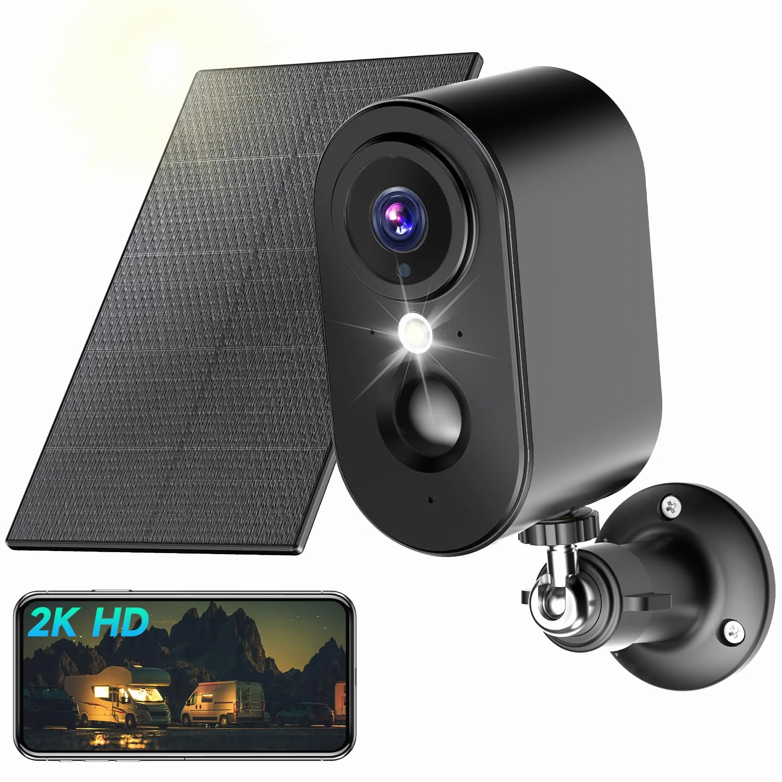 2K kamera do monitoringu zewnętrznego z akumulatorem/panelem solarnym – zewnętrzna kamera monitoringowa Wi-Fi z kolorową noktowizją, bezprzewodowa kamera monitoringowa na zewnątrz/w środku