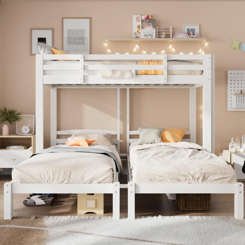 Sapgaks Lit superposé 3 Places 90x200cm,lit Mezzanine 3 Places,lit Enfant avec Barriere lit Double Enfant,Mezzanine escalier,avec échelle latérale,pour Enfants et Adolescents, Blanc