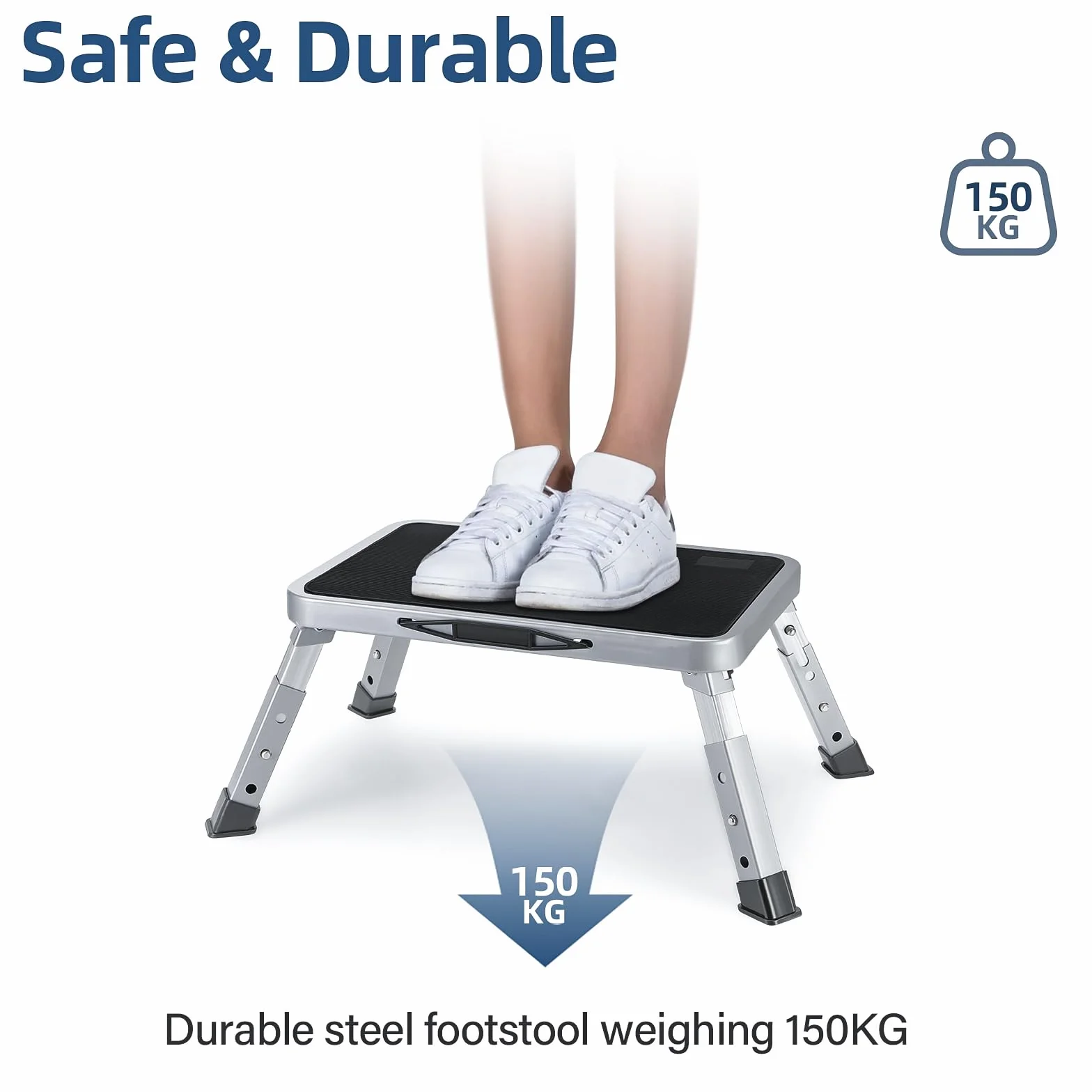 Marchepied Pliable à 3 Marches, Petit Escabeau Pliable Portable, Capacité 150 kg, Tabouret Pliant Antidérapant Enfant, Tabouret Pliant Portable pour Cuisine, Salles de Bains, Maison, Camping Car