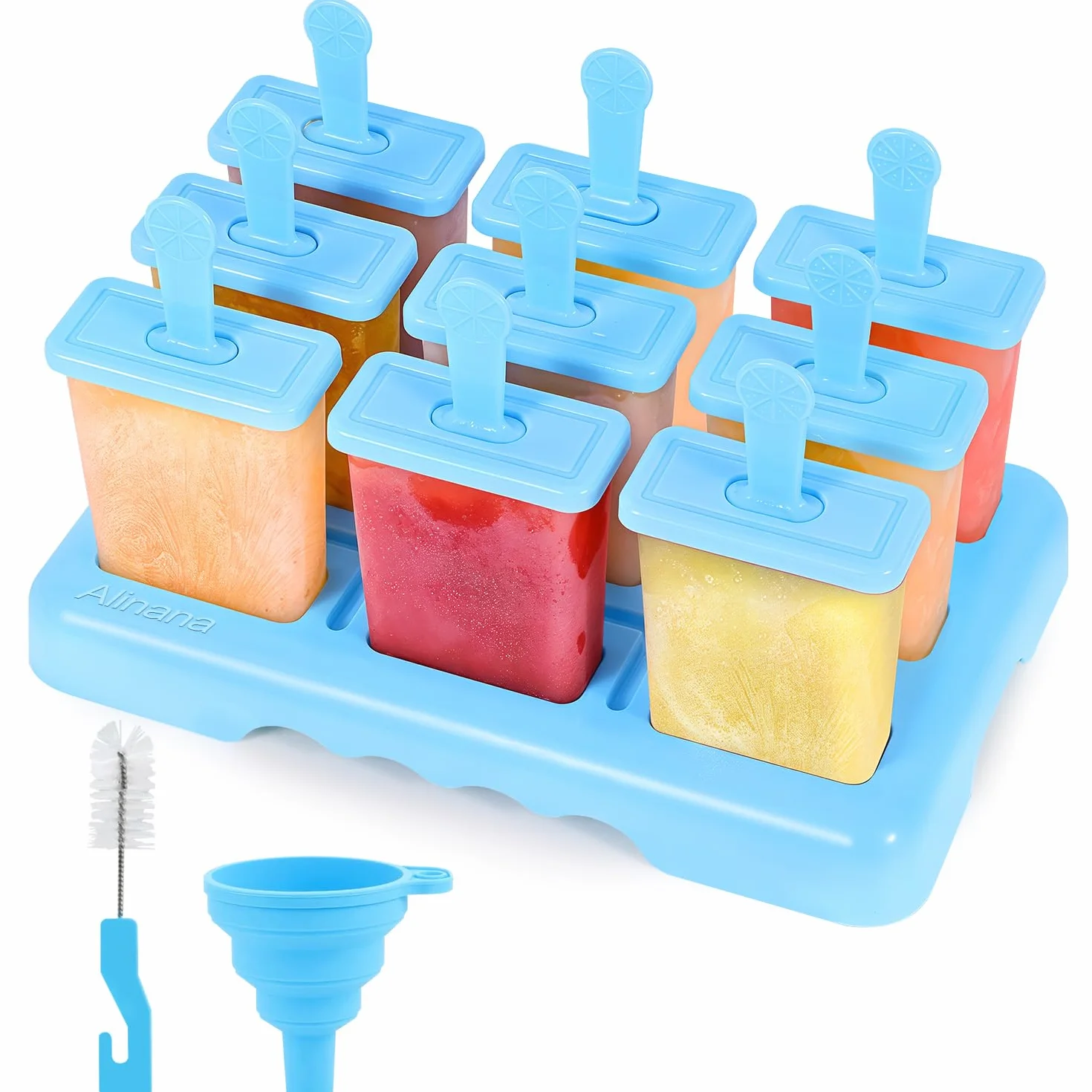 Ensemble de 9 Moules à Glace Réutilisables pour Bébé sans BPA - Moules à Glace DIY avec Brosse de Nettoyage et Entonnoir Pliable en Silicone