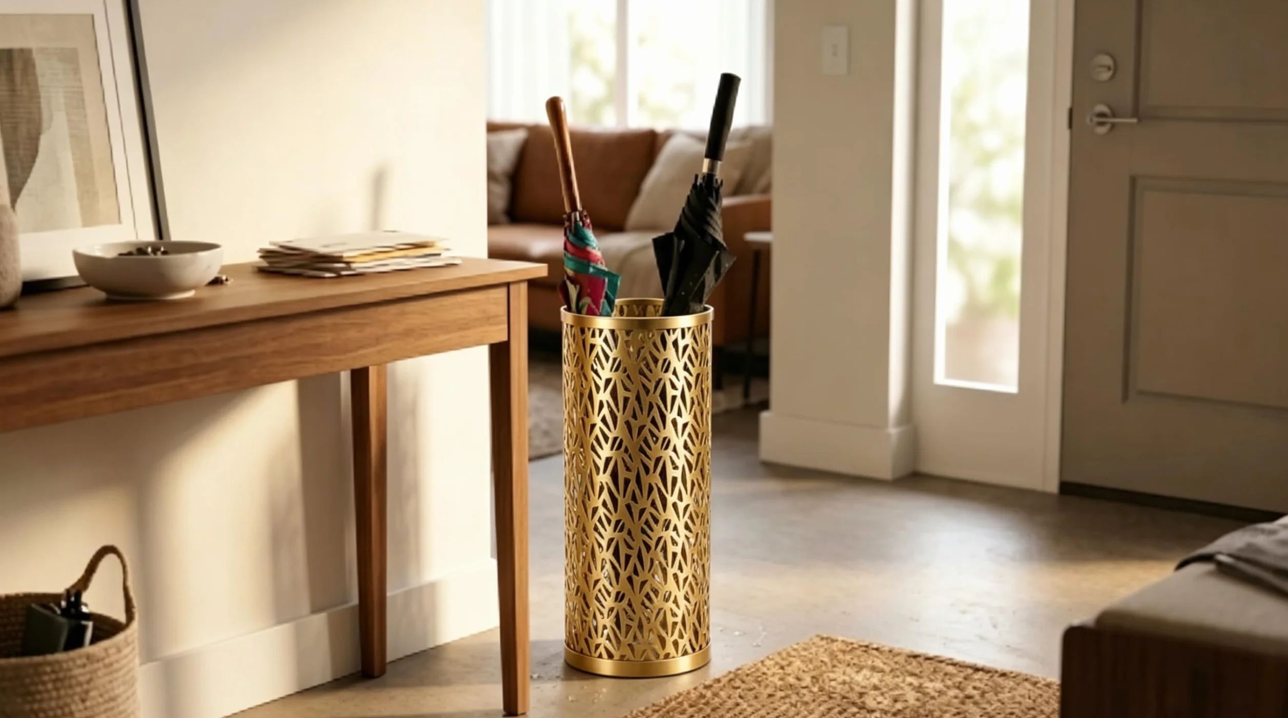 Porte Parapluies Métal 42x15 cm Rond Boîte de Rangement pour Parapluies Or