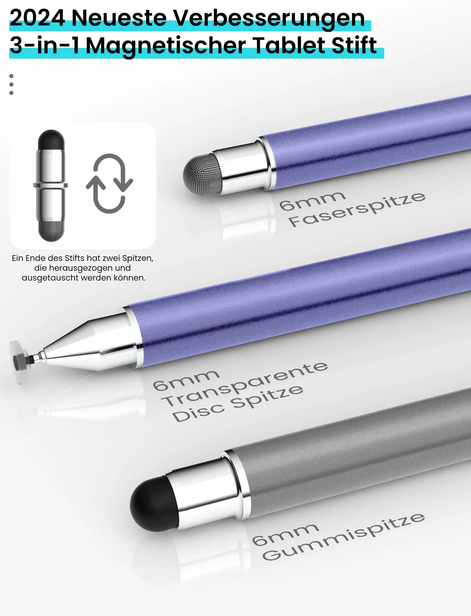 Rysik do tabletu MEKO 3 w 1 magnetyczny rysik do ekranu dotykovego, rysik z włóknem gumowym Disc Stylus dotykowy do wszystkich tabletów/telefonów komórkowych takich jak iPhone/iPad/Switch/Mini/iWatch