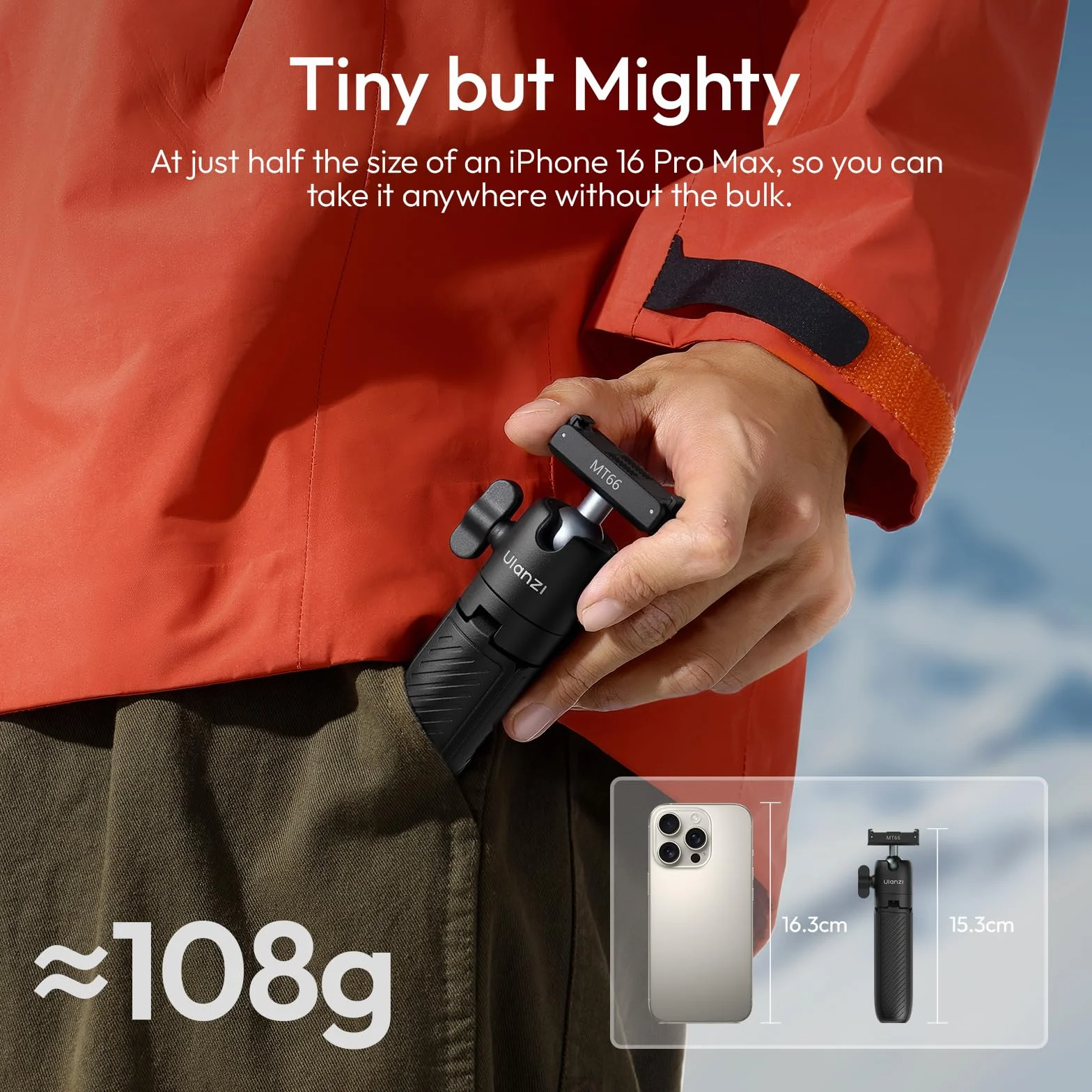 ULANZI MT66 Mini statyw - przenośny mini statyw do kamery z interfejsem magnetycznym DJI Action, uchwyt podróżny do vlogowania z paskiem na rzepy - kompatybilny z DJI Osmo Action 5pro/4/3, dla DJI