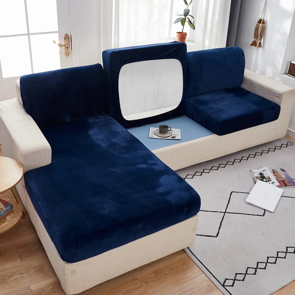 Housse de Coussin de Canapé en Velours Rétractable Élastique