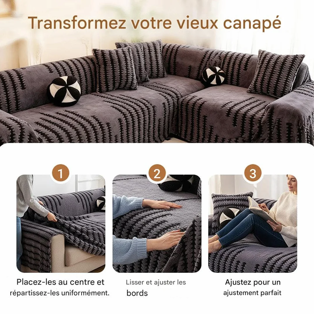 Housse de Canapé Douce Antidérapante en Peluche, Protection Canapé Chien Extensible 180 x 150 cm
