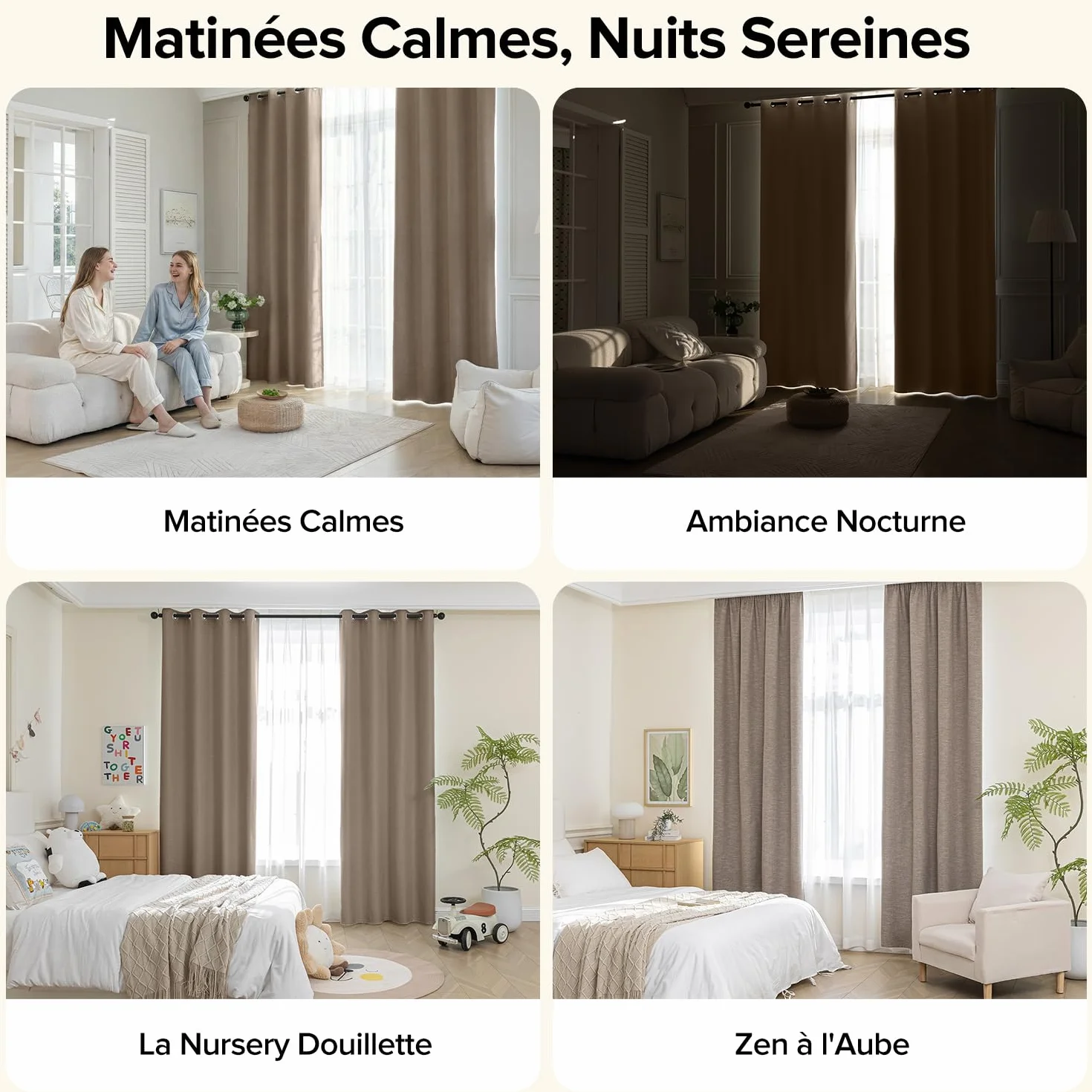 Rideau Thermique Isolant Anti Froid Lot de 2 120x140 Lin pour Salon Chambre