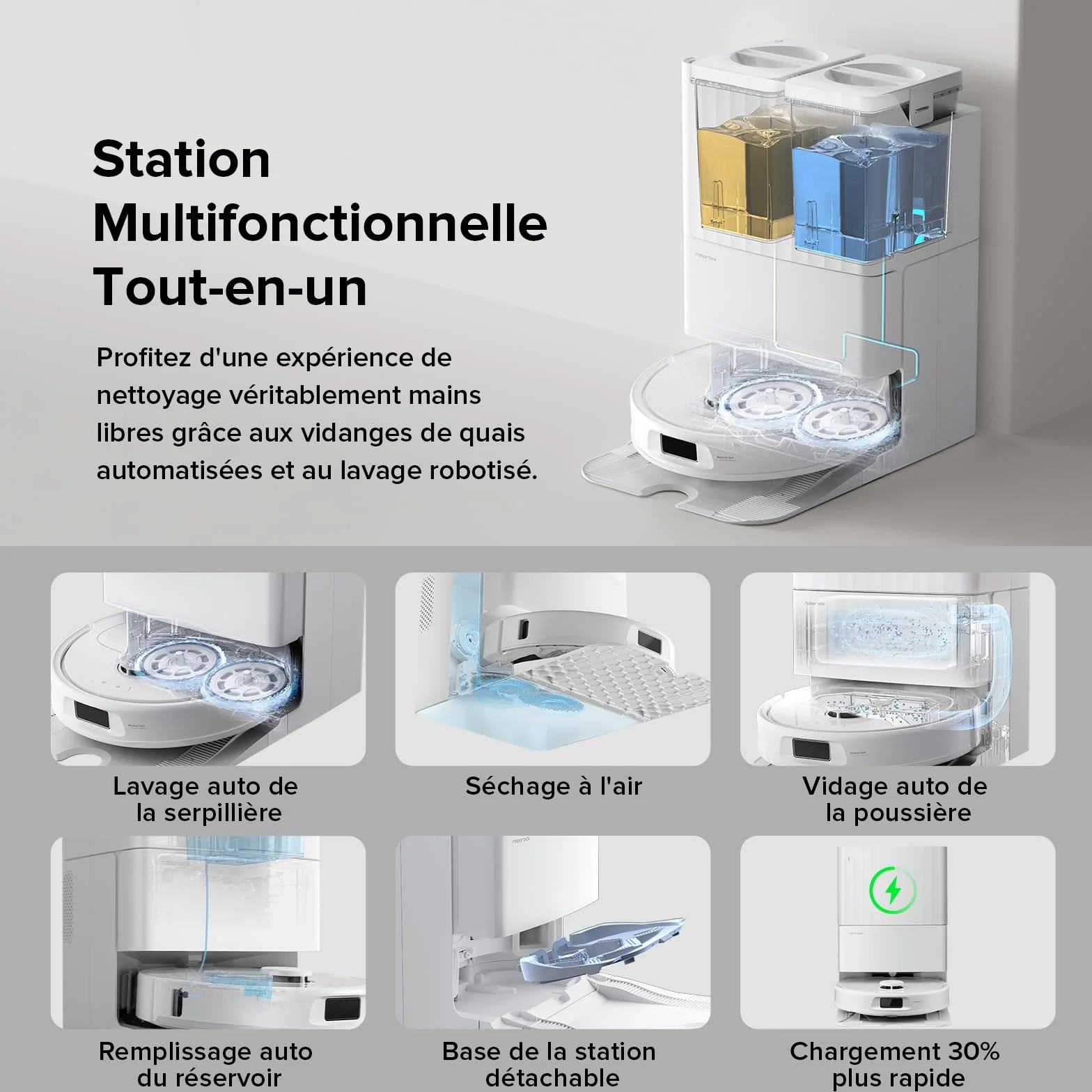 Roborock QV 35A Aspirateur Robot Laveur 8000Pa HyperForce Station Multifonctionnelle Serpillière Rotative 200 TR/Min Relevable 10mm