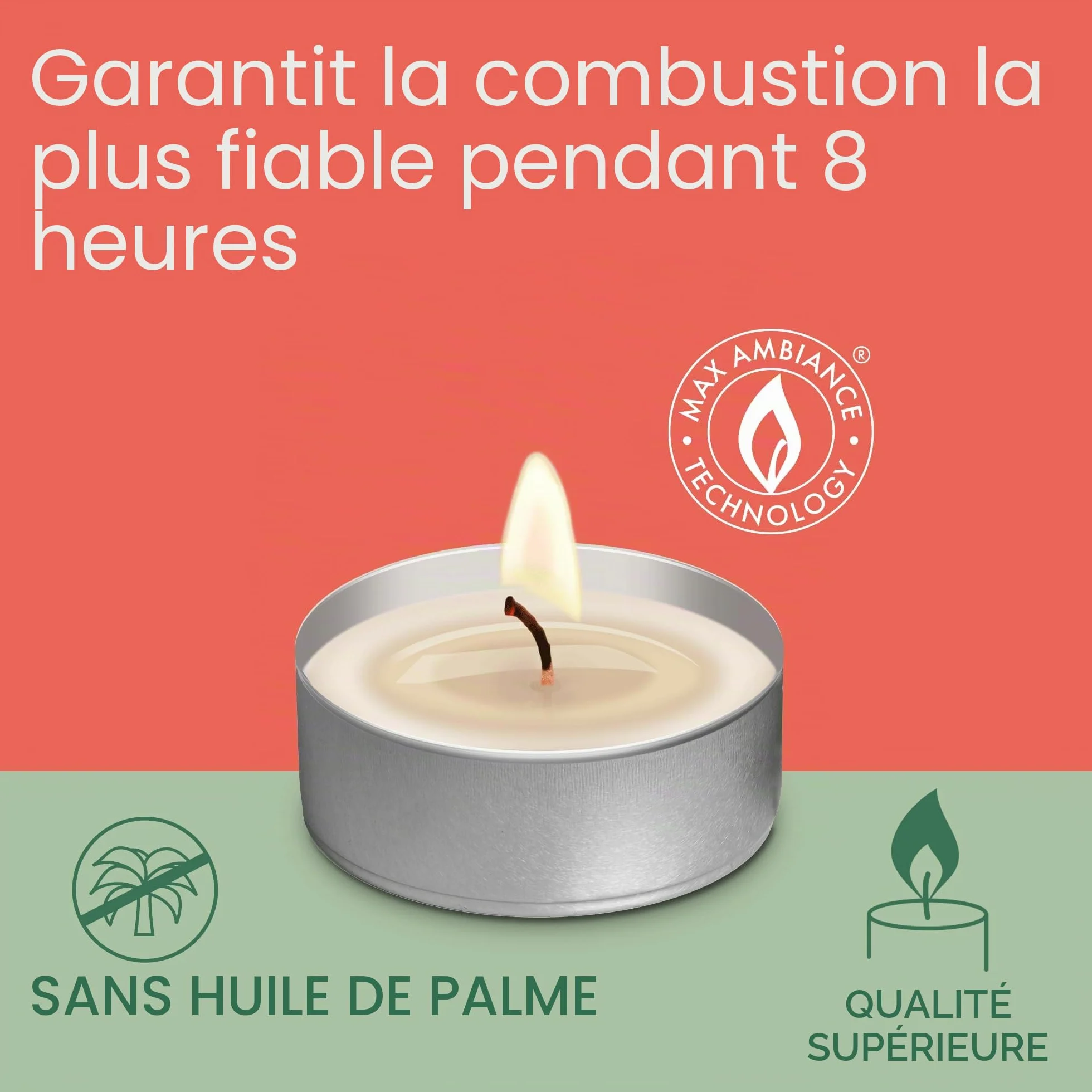 Bolsius Lot de 90 bougies chauffe-plat 8 heures combustion Blanc Sans huile de palme