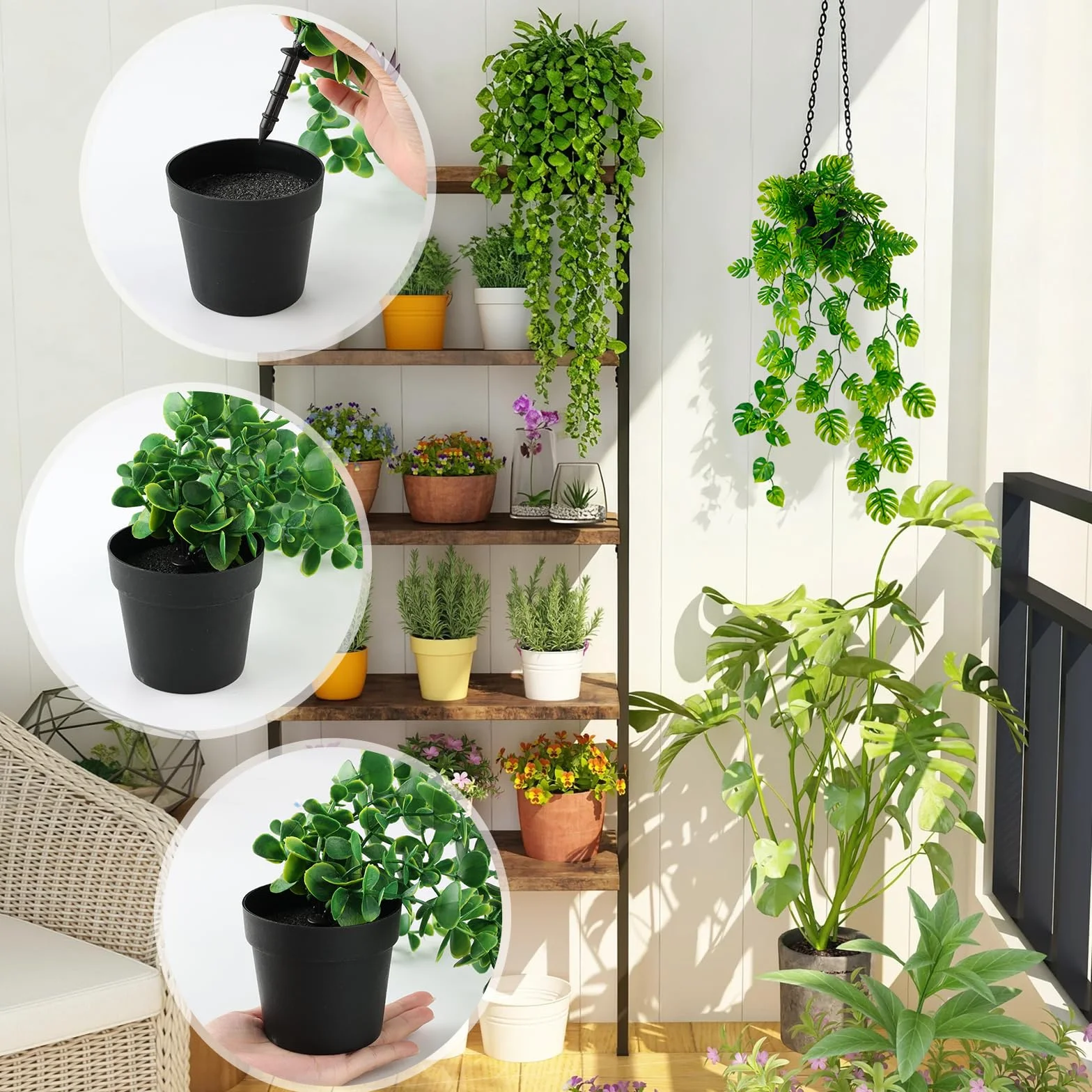 Plante Suspendue Artificielle avec Pot 5PCS Deco Interieur Tombante Fausse Plante pour Salle de Bain Maison Bureau