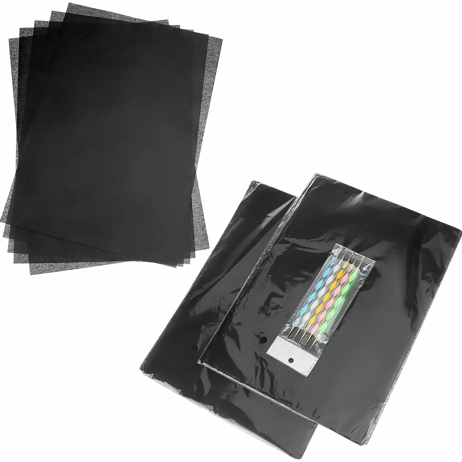 QWORK Lot de 200 Feuilles Papier Carbone A4 Noir pour Traçage sur Tissu Bois Toile