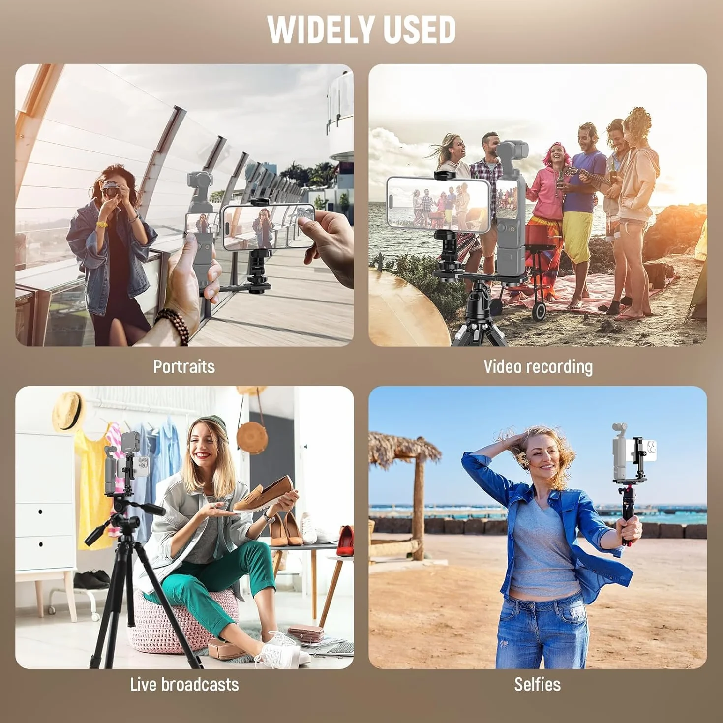 NEEWER Uchwyt na telefon kompatybilny z DJI Osmo Pocket 3, Pocket 3, akcesoria rozszerzające, uchwyt na telefon komórkowy z gwintem 1/4 cala do statywu i drążka przedłużającego, zimna stopka do mini