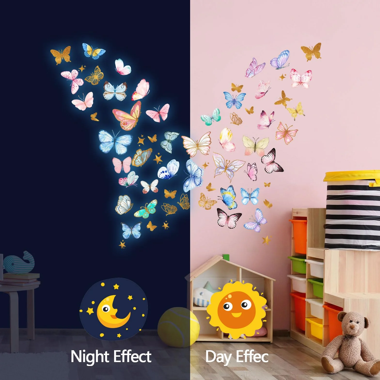 Sticker Mural Lumineux Papillon Phosphorescent Autocollant Muraux Fluorescents Enfant Chambre Décoration Bleu