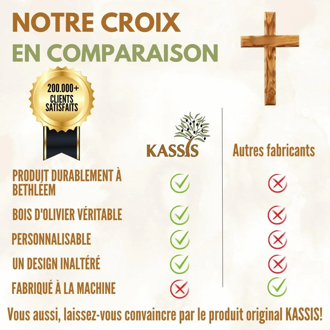 Croix murale en bois d'olivier 12 x 8 cm – Décoration pour confirmation, baptême