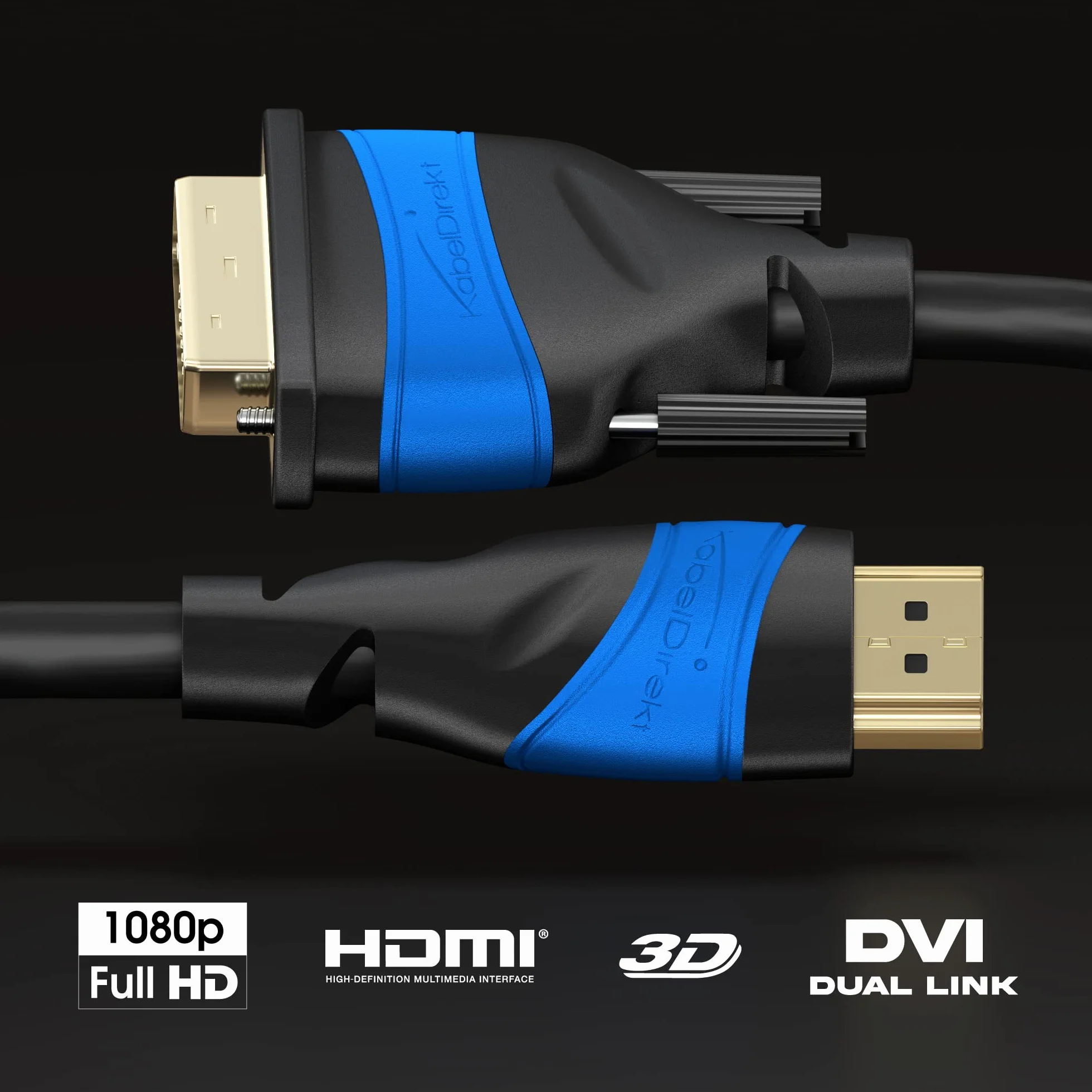 KabelDirekt 2m Câble adaptateur DVI 24+1 à HDMI DVI-D Full HD 1080p Highspeed avec Ethernet TOP Series